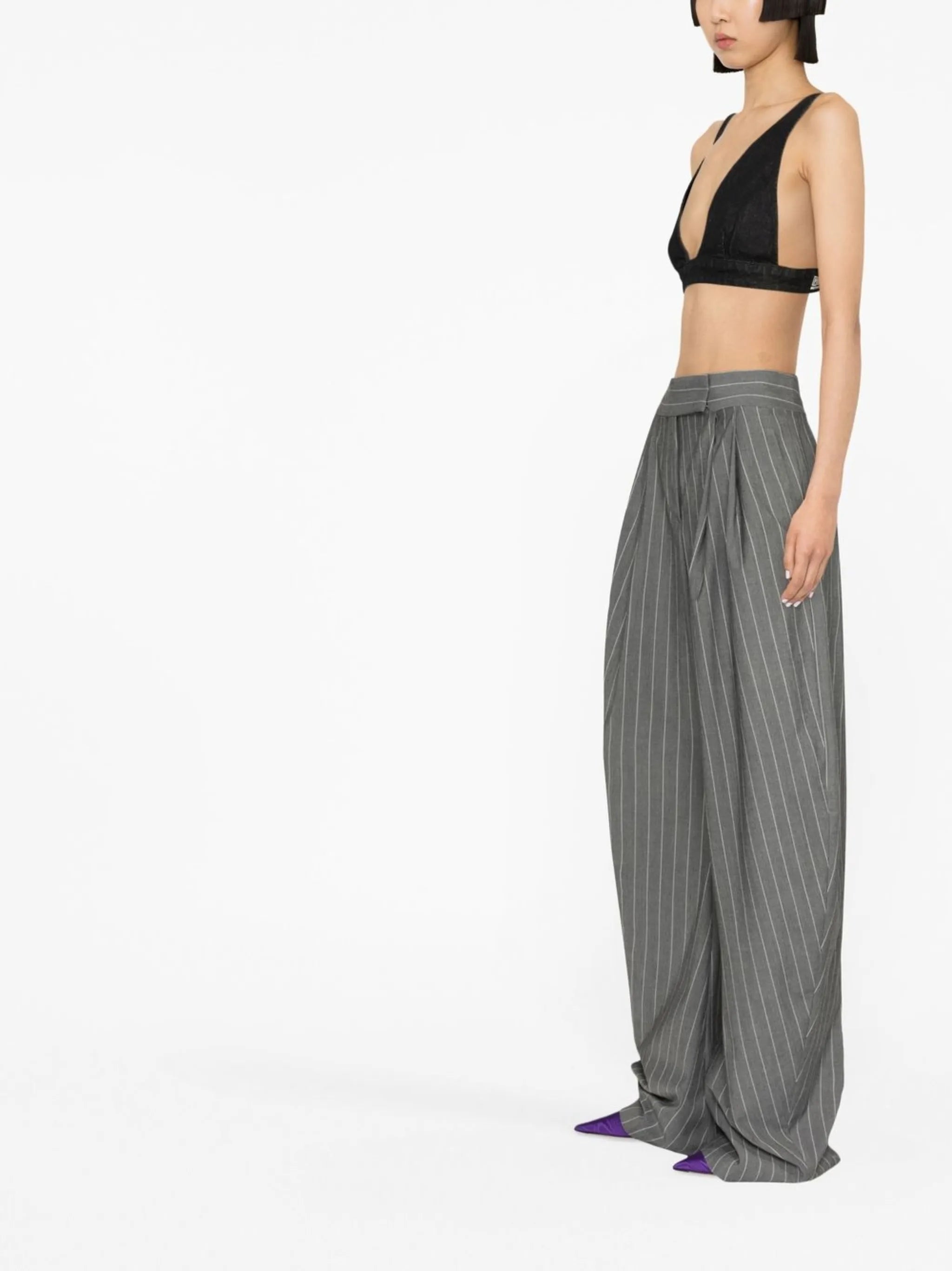 pinstriped wide-leg tailored trousers