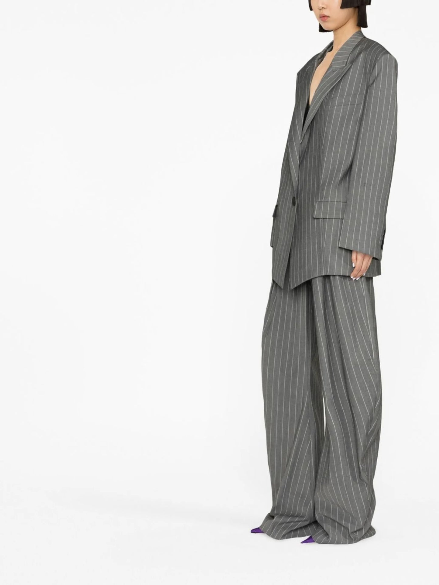 pinstriped single-breasted blazer