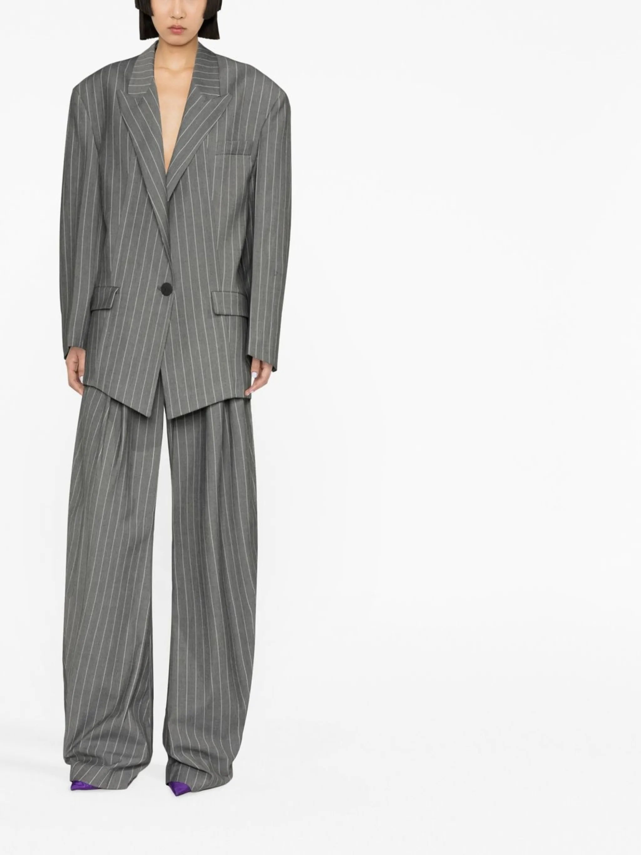 pinstriped single-breasted blazer