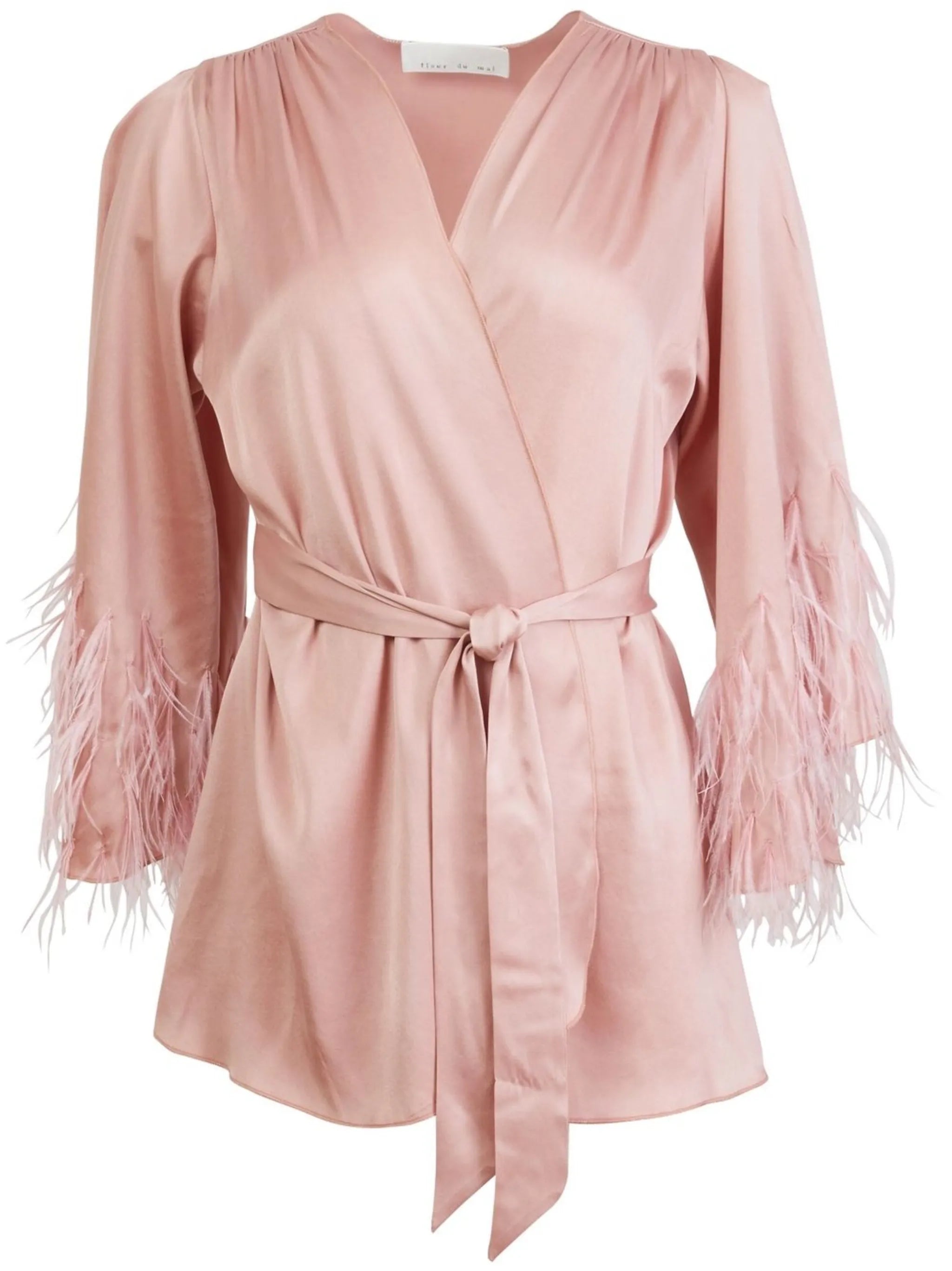feather-embellished angel sleeve robe