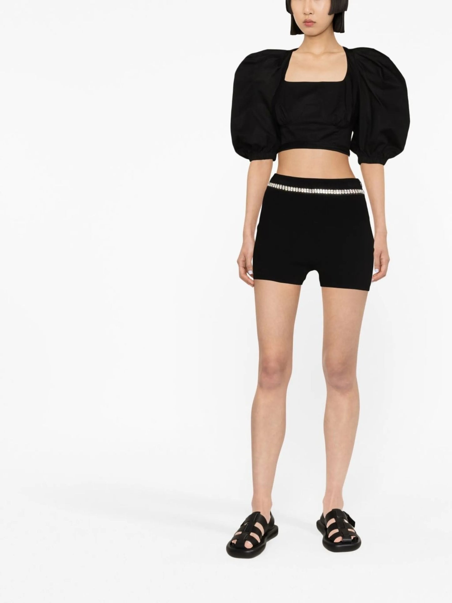 cropped puff-sleeves blouse