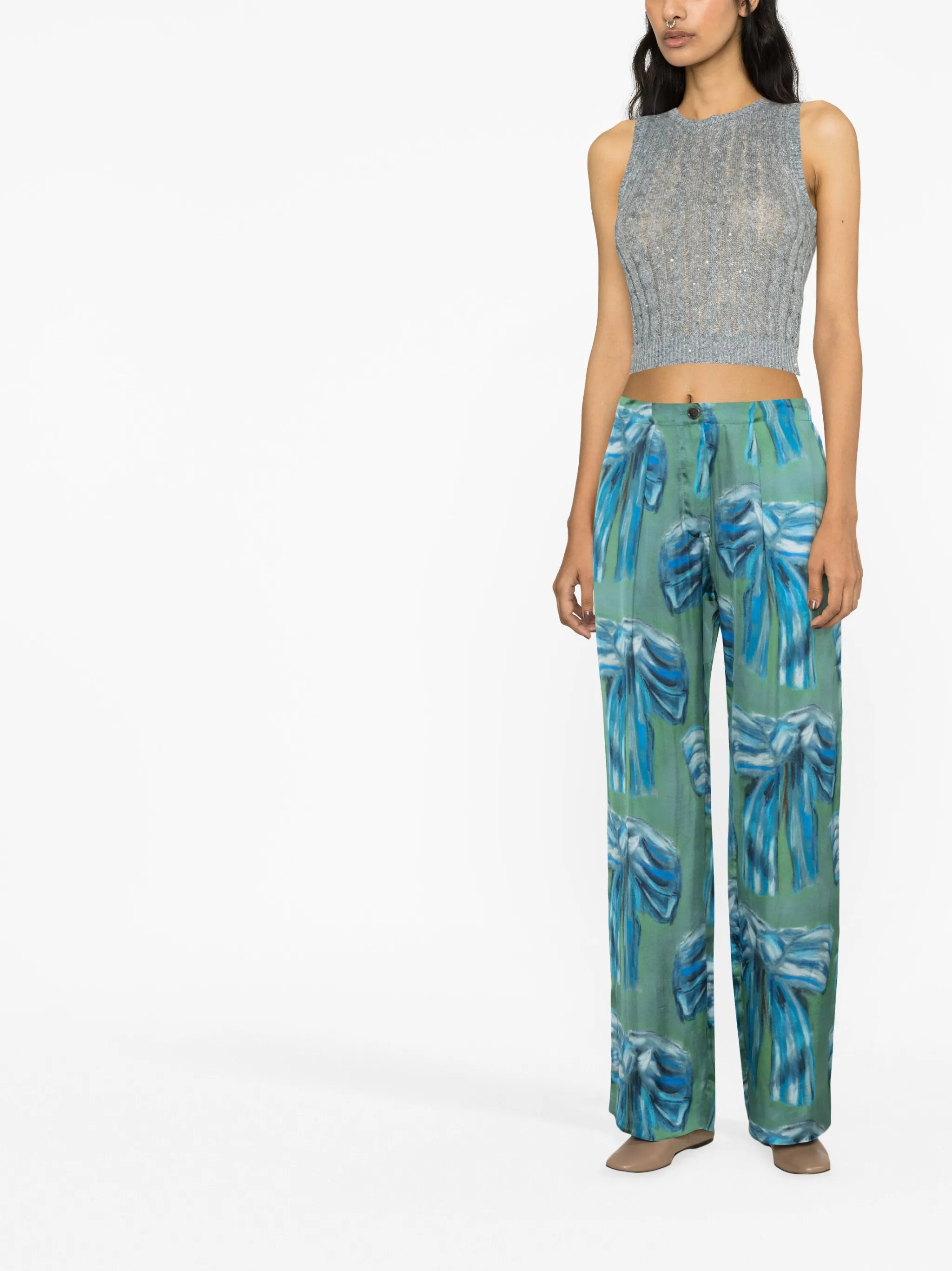 Bow-print tailored trousers