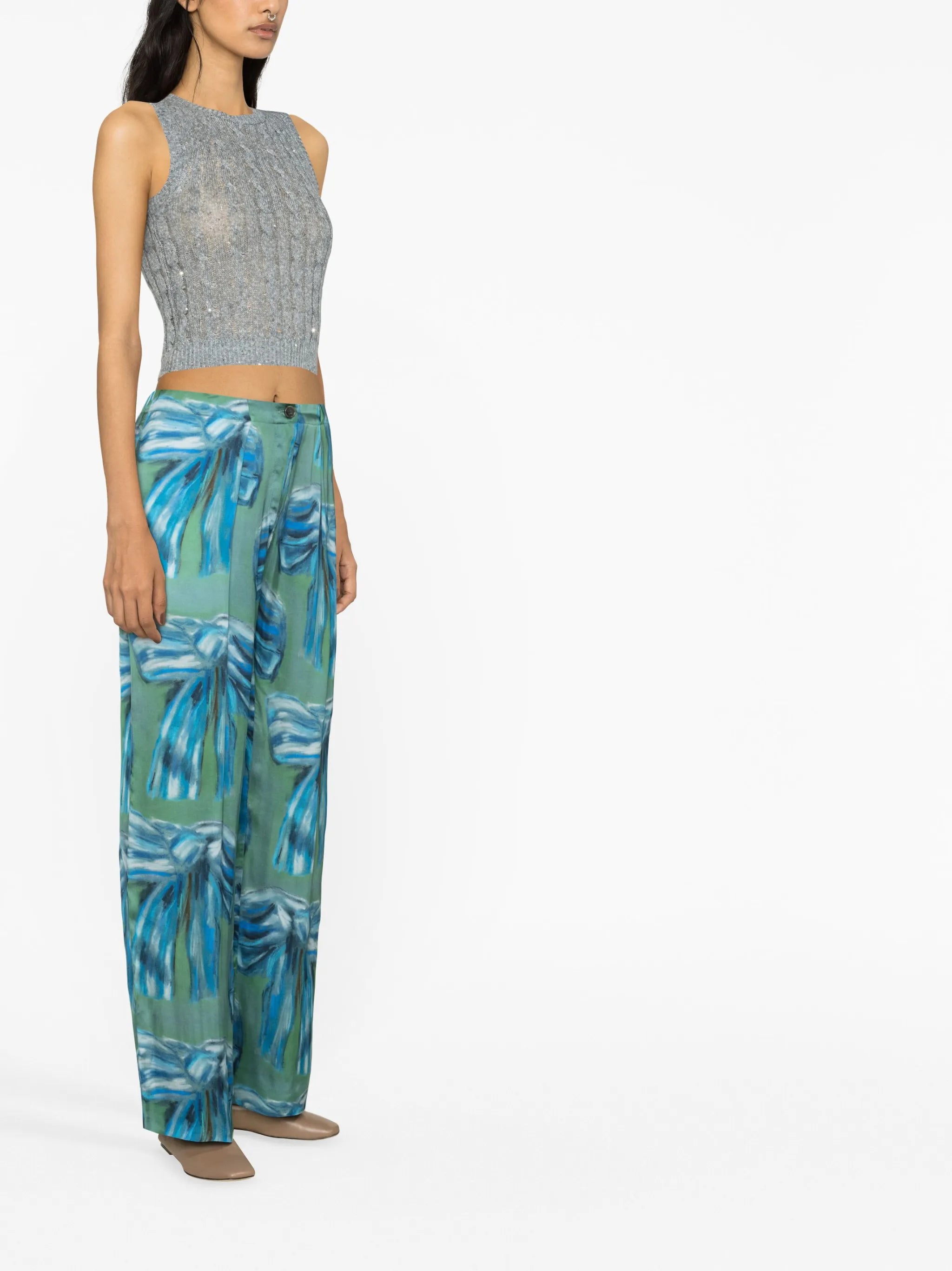 Bow-print tailored trousers