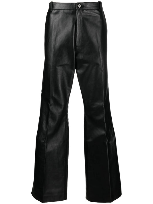 calf-leather flared trousers