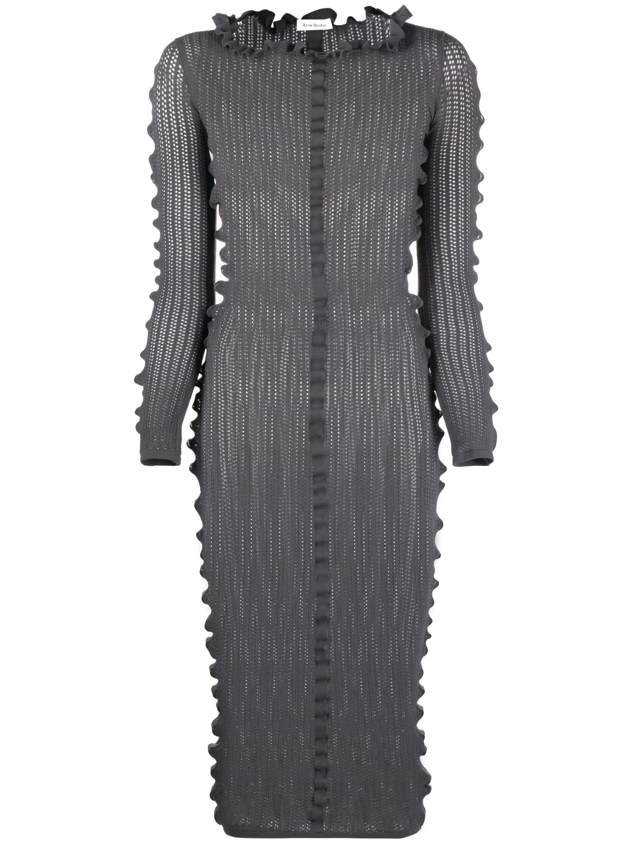 ruffled open-knit midi dress
