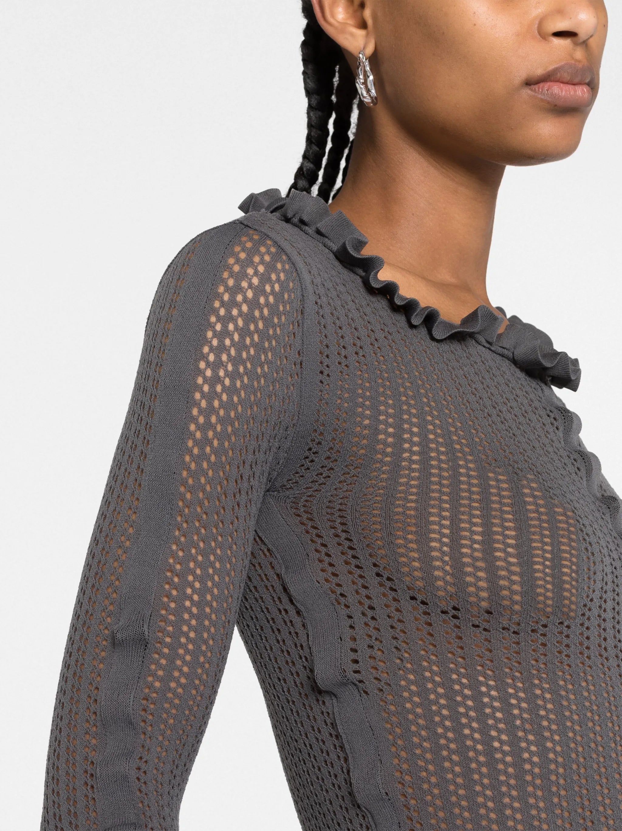 ruffled open-knit midi dress