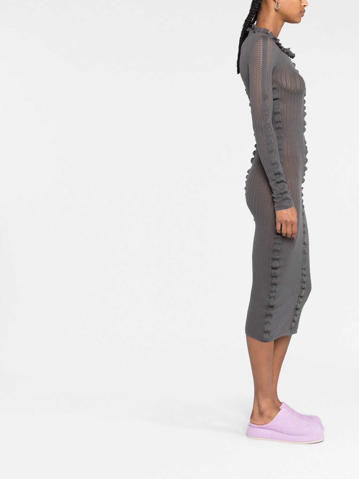 ruffled open-knit midi dress