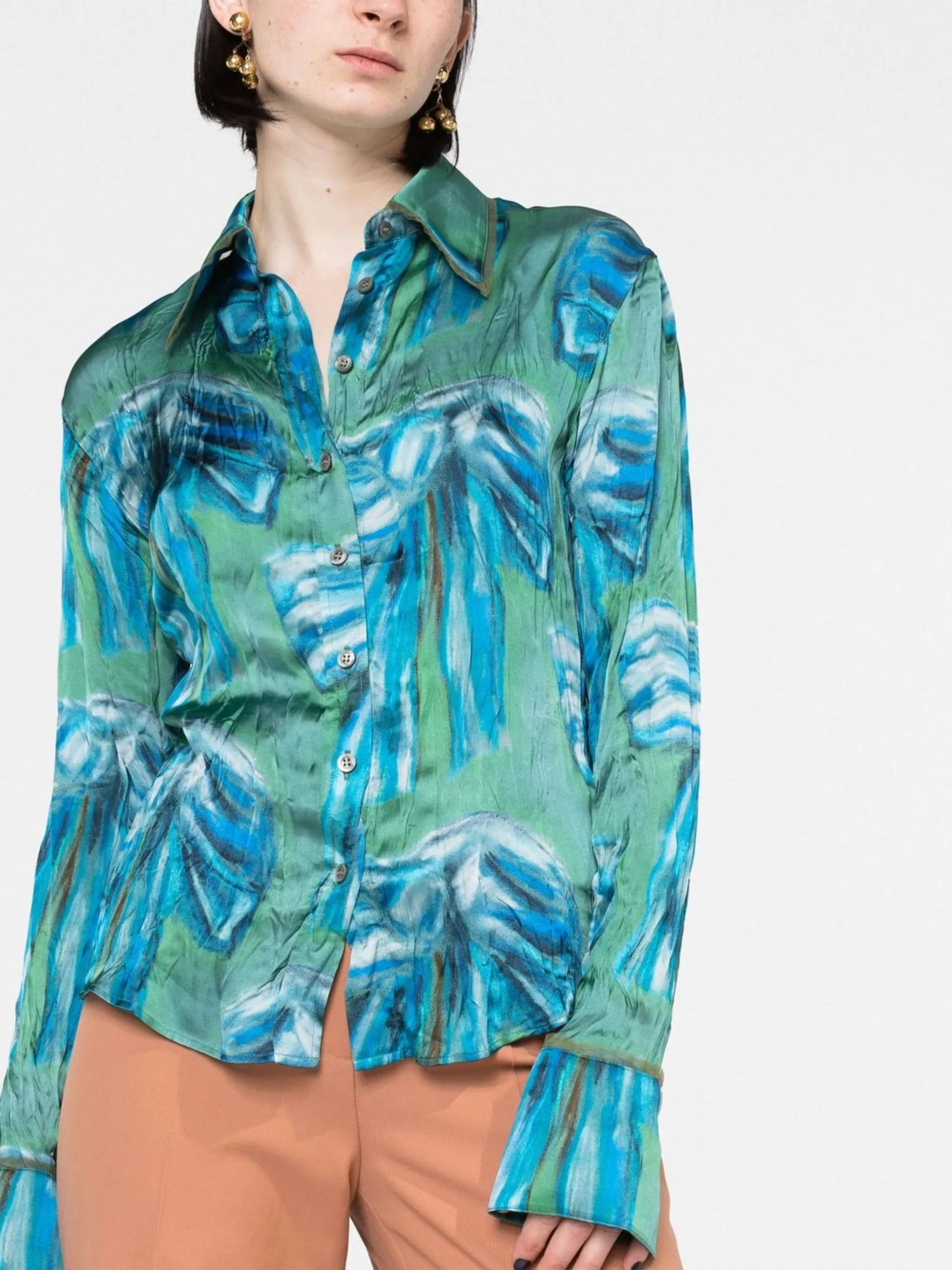 abstract-print button-up shirt