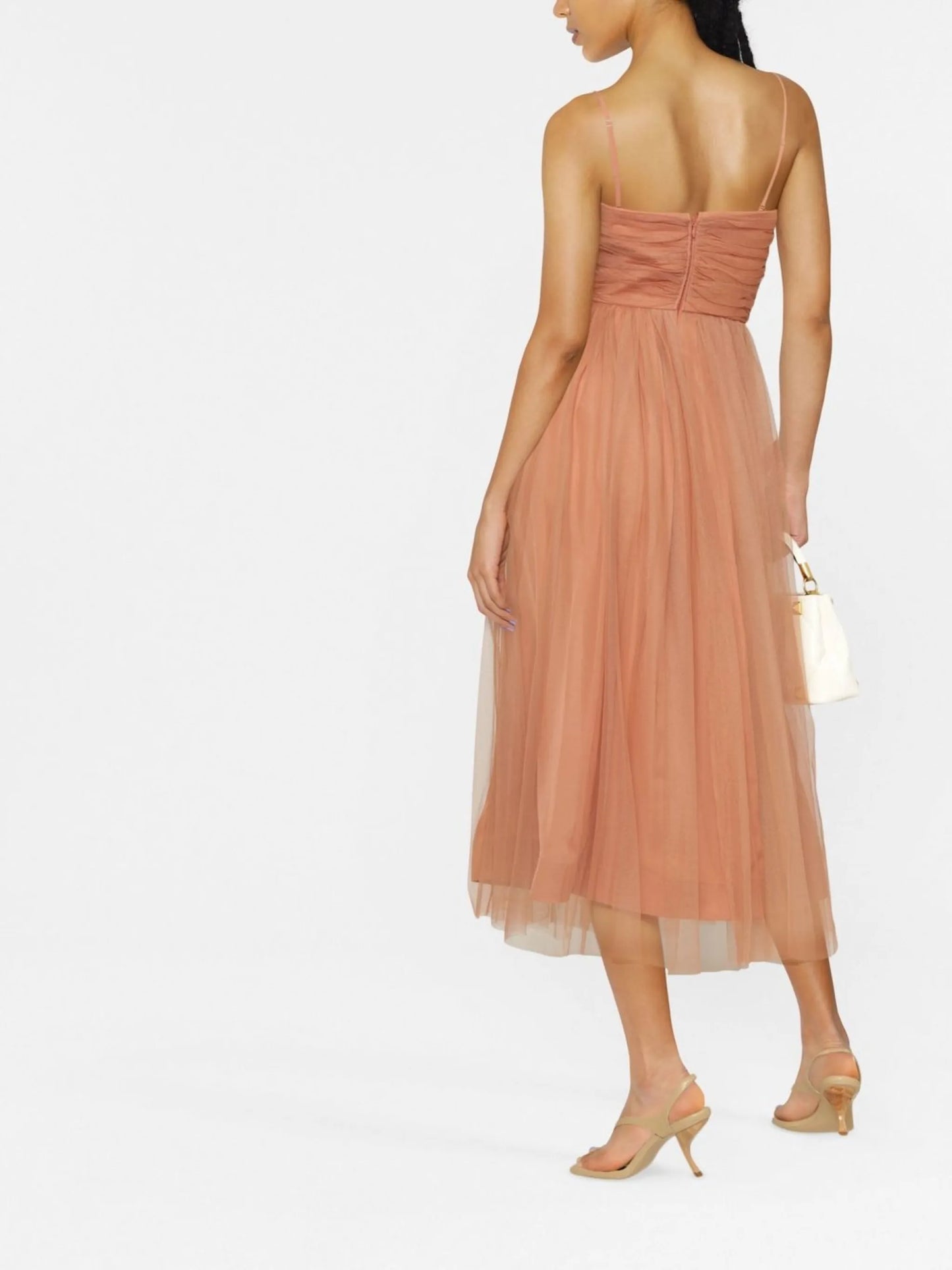 tulle-overlay midi dress
