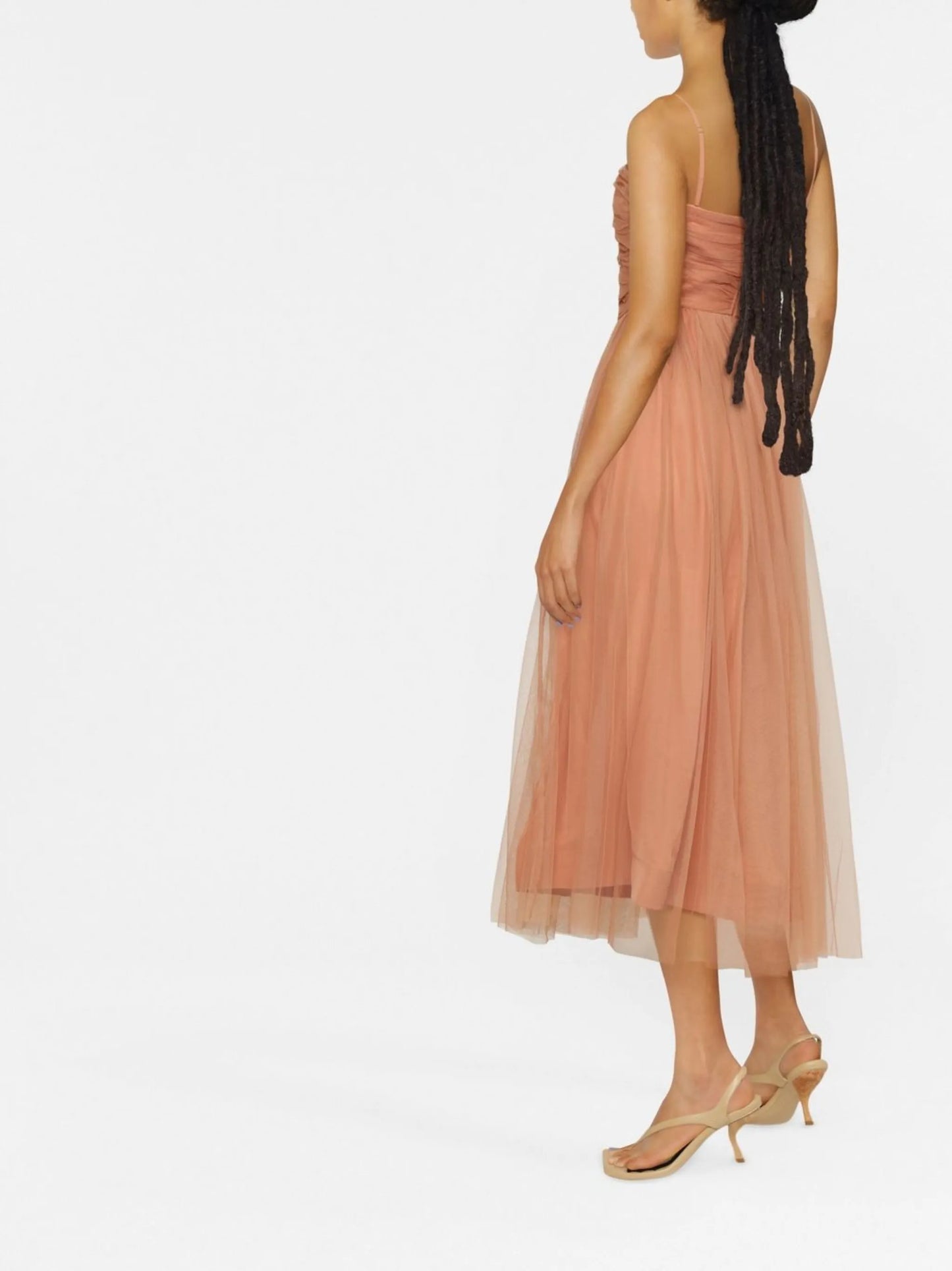 tulle-overlay midi dress