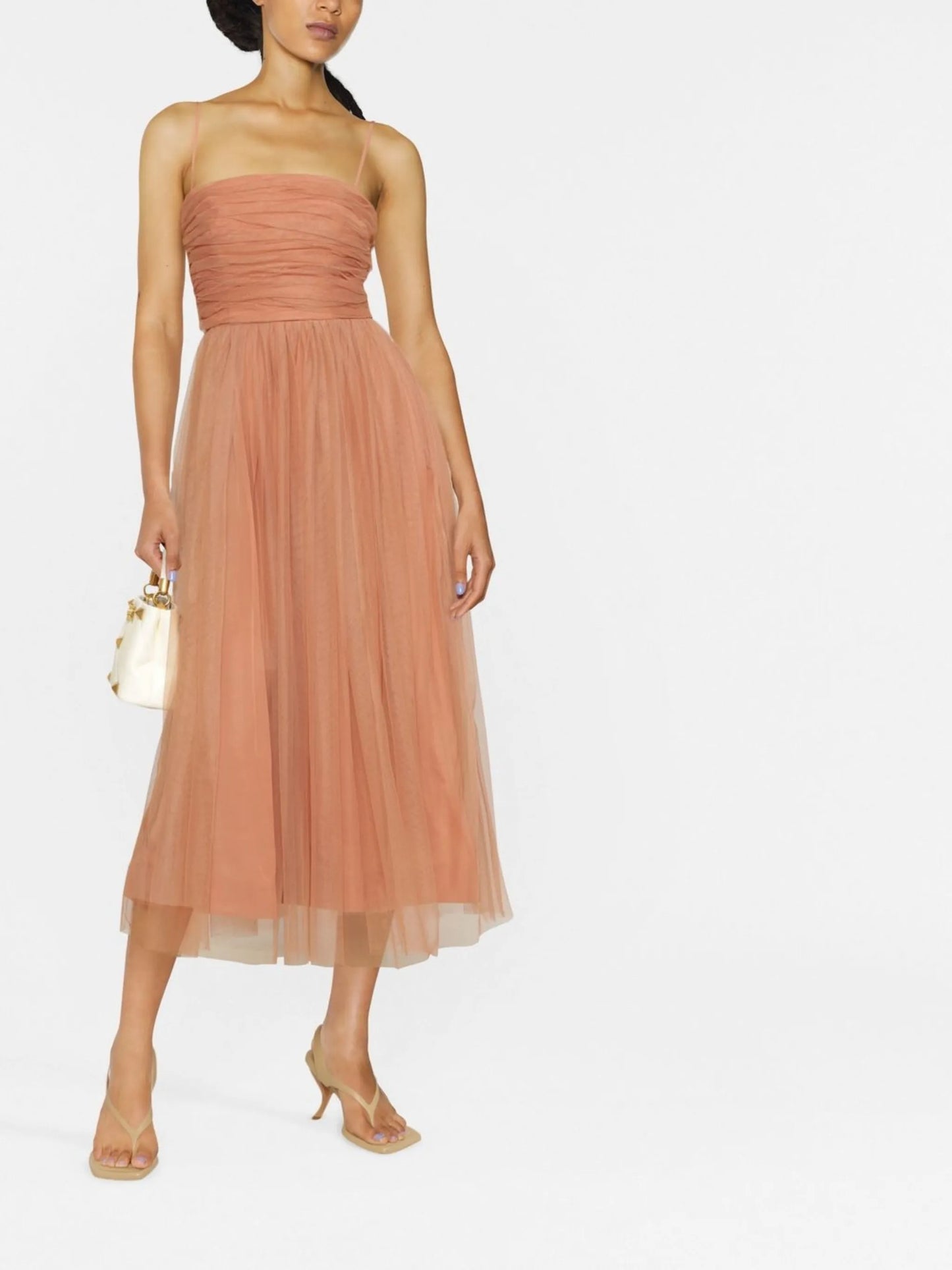 tulle-overlay midi dress