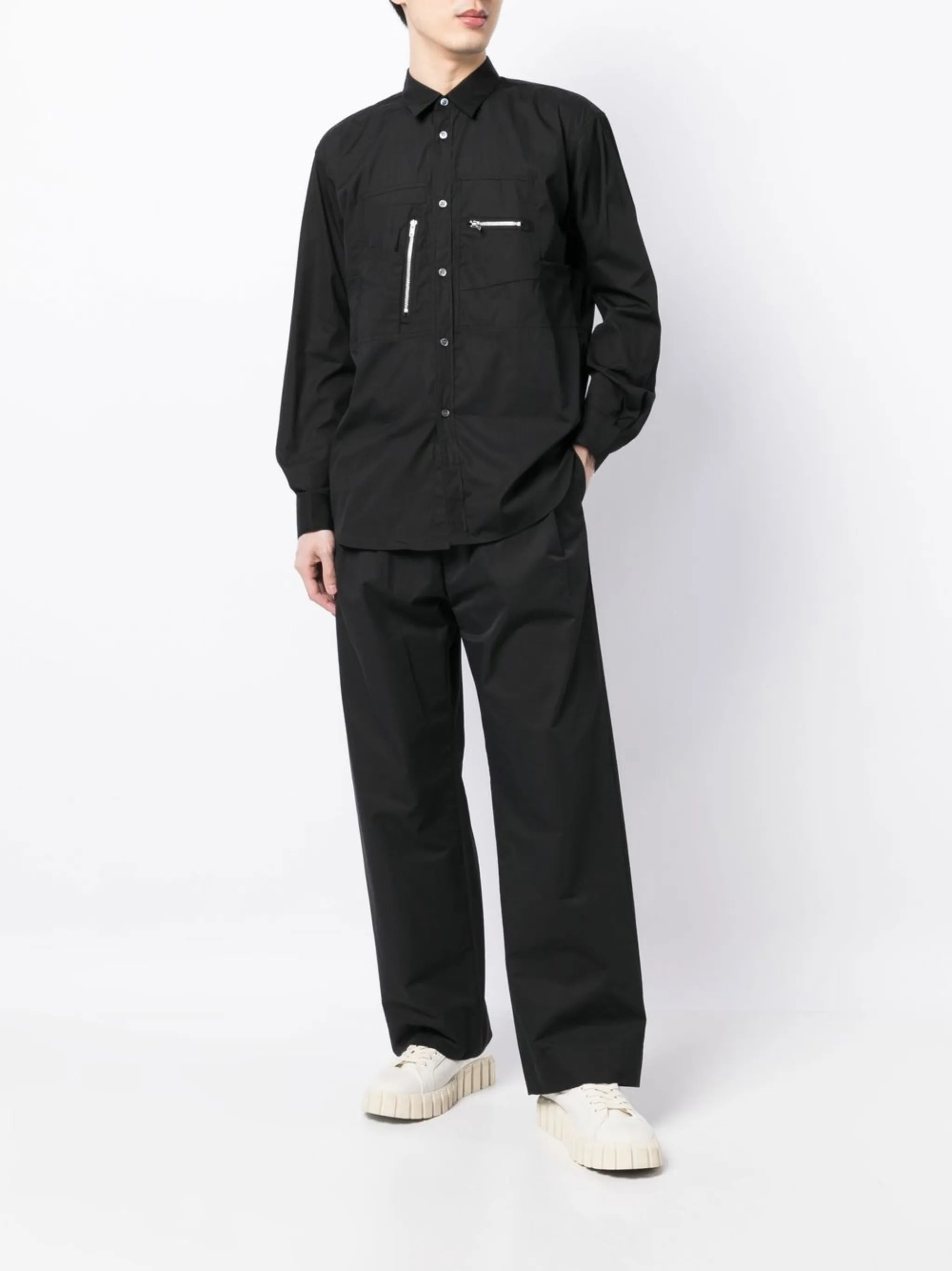 button-down zip-detail shirt