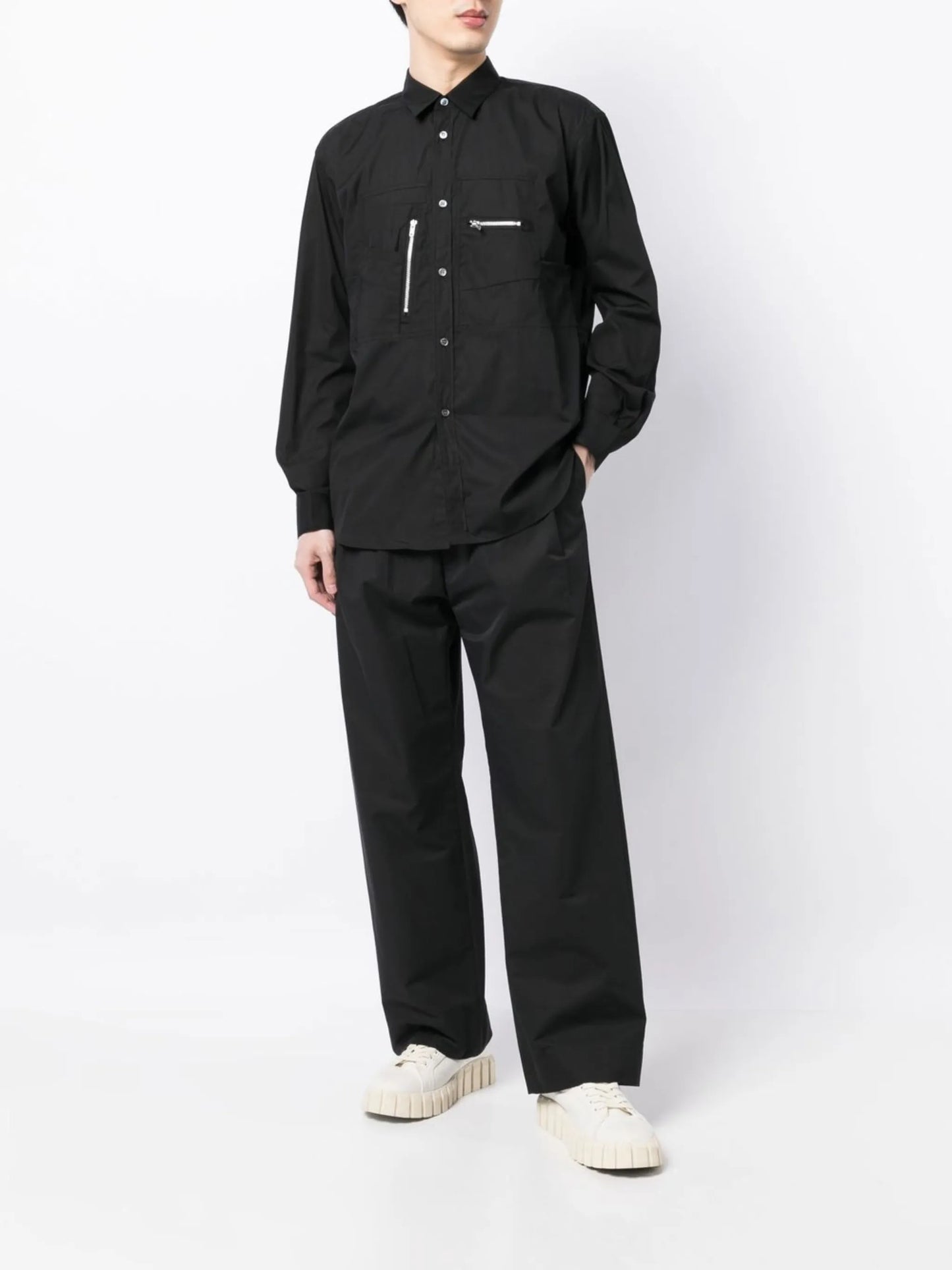 button-down zip-detail shirt