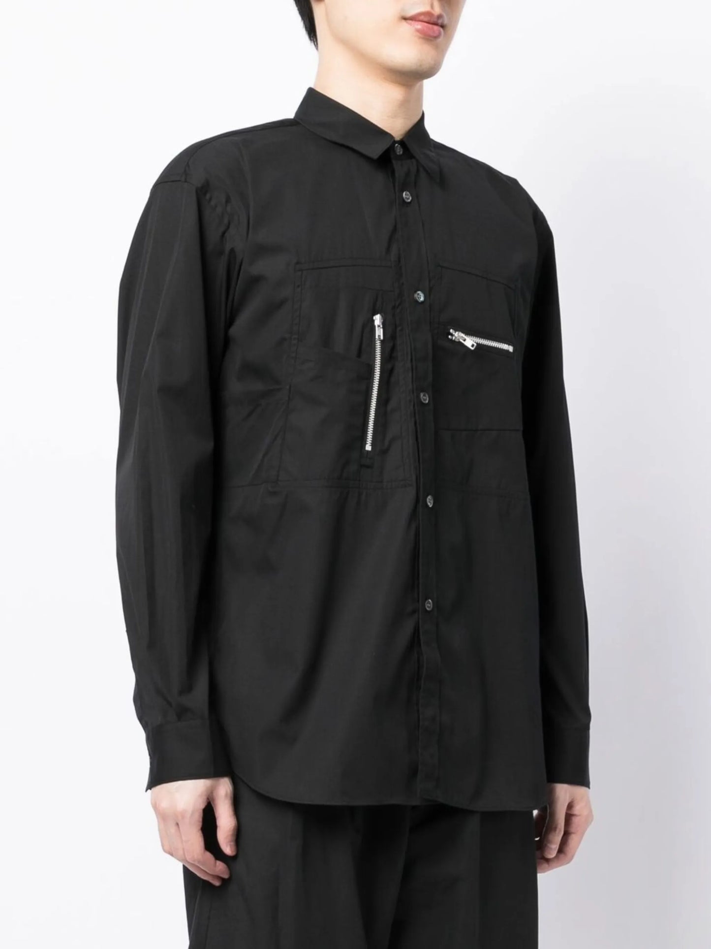 button-down zip-detail shirt