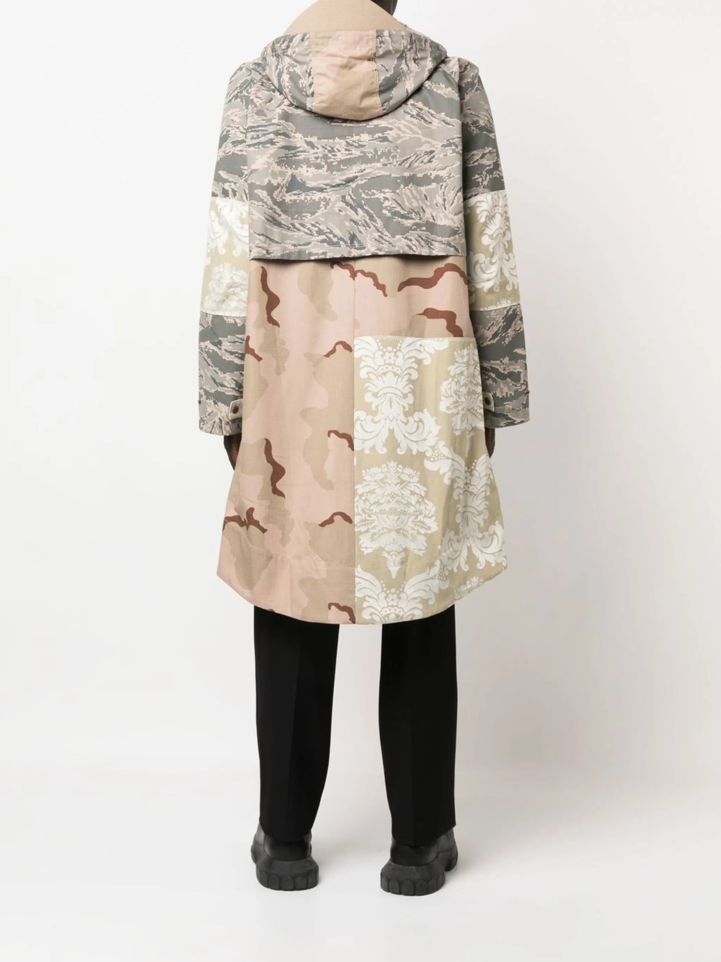mix-print cotton hooded coat