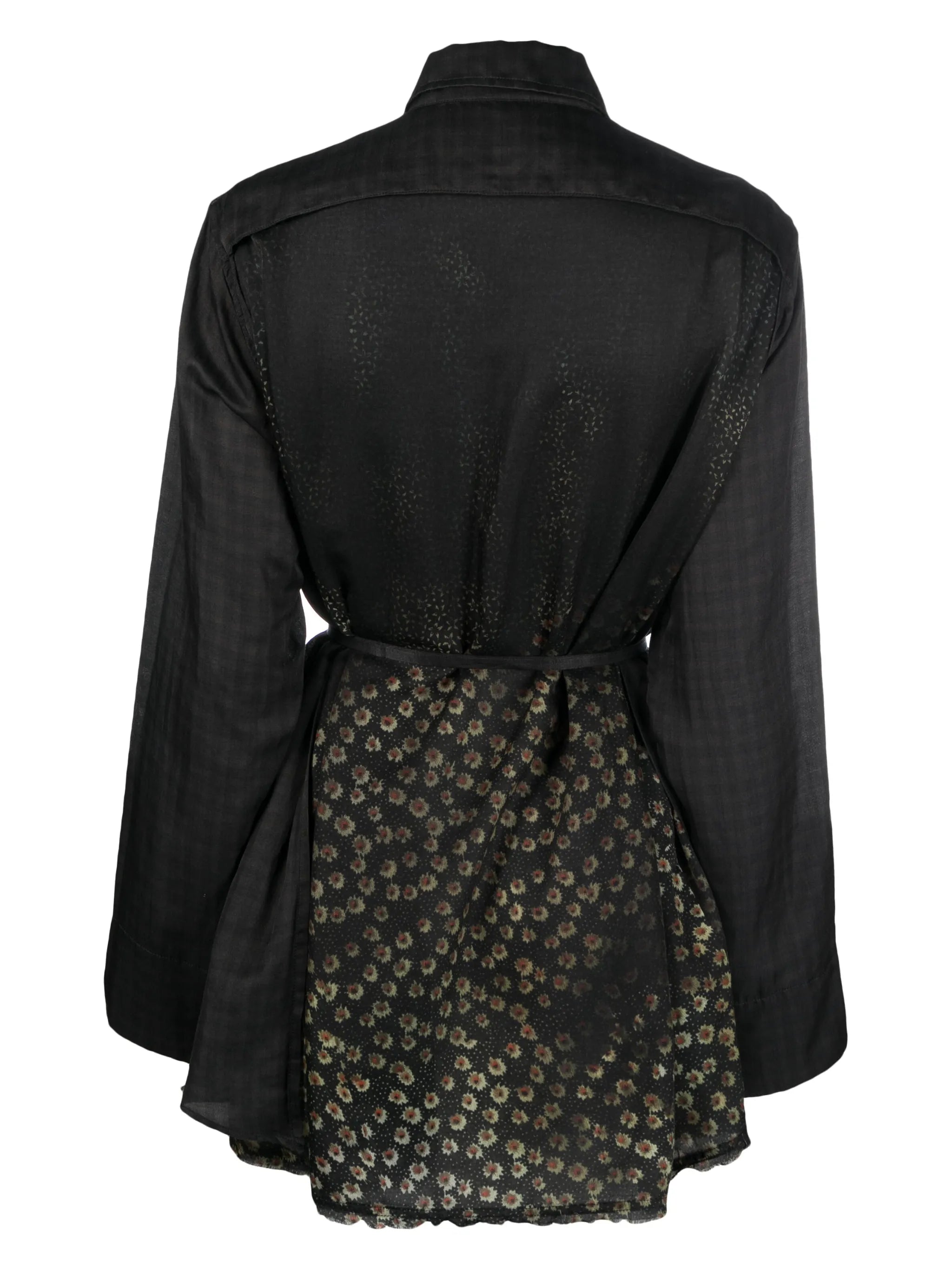 belted floral-panel shirt