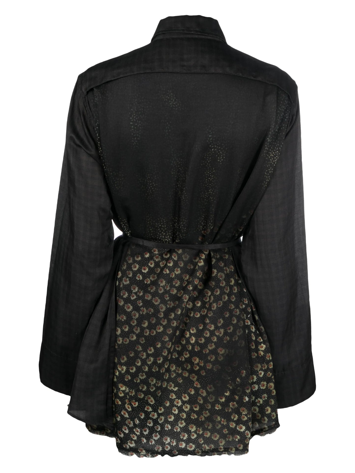 belted floral-panel shirt