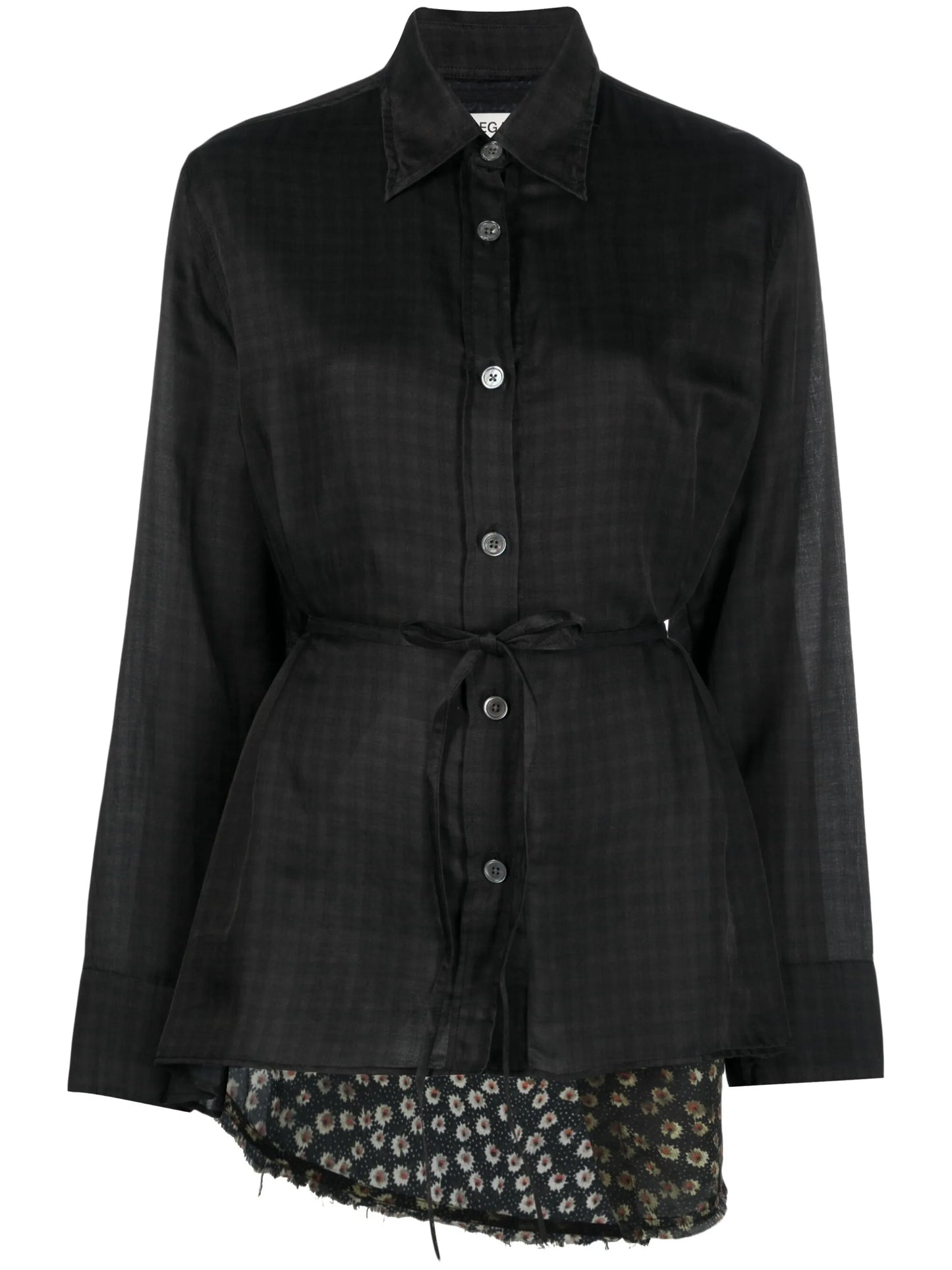 belted floral-panel shirt