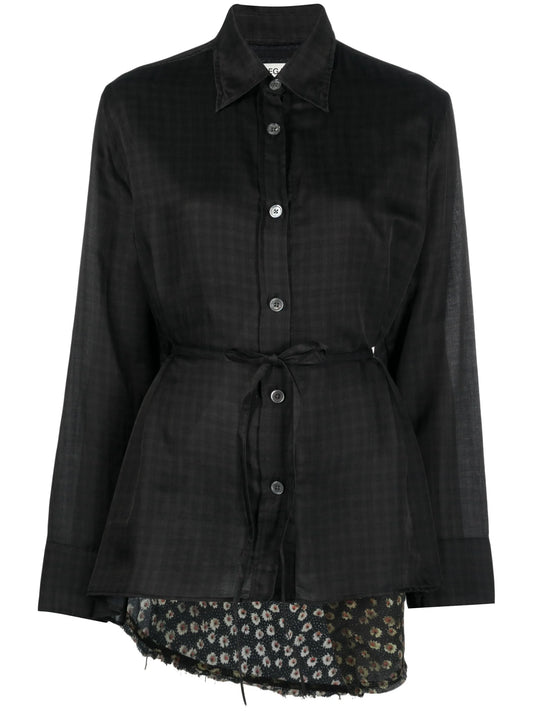 belted floral-panel shirt
