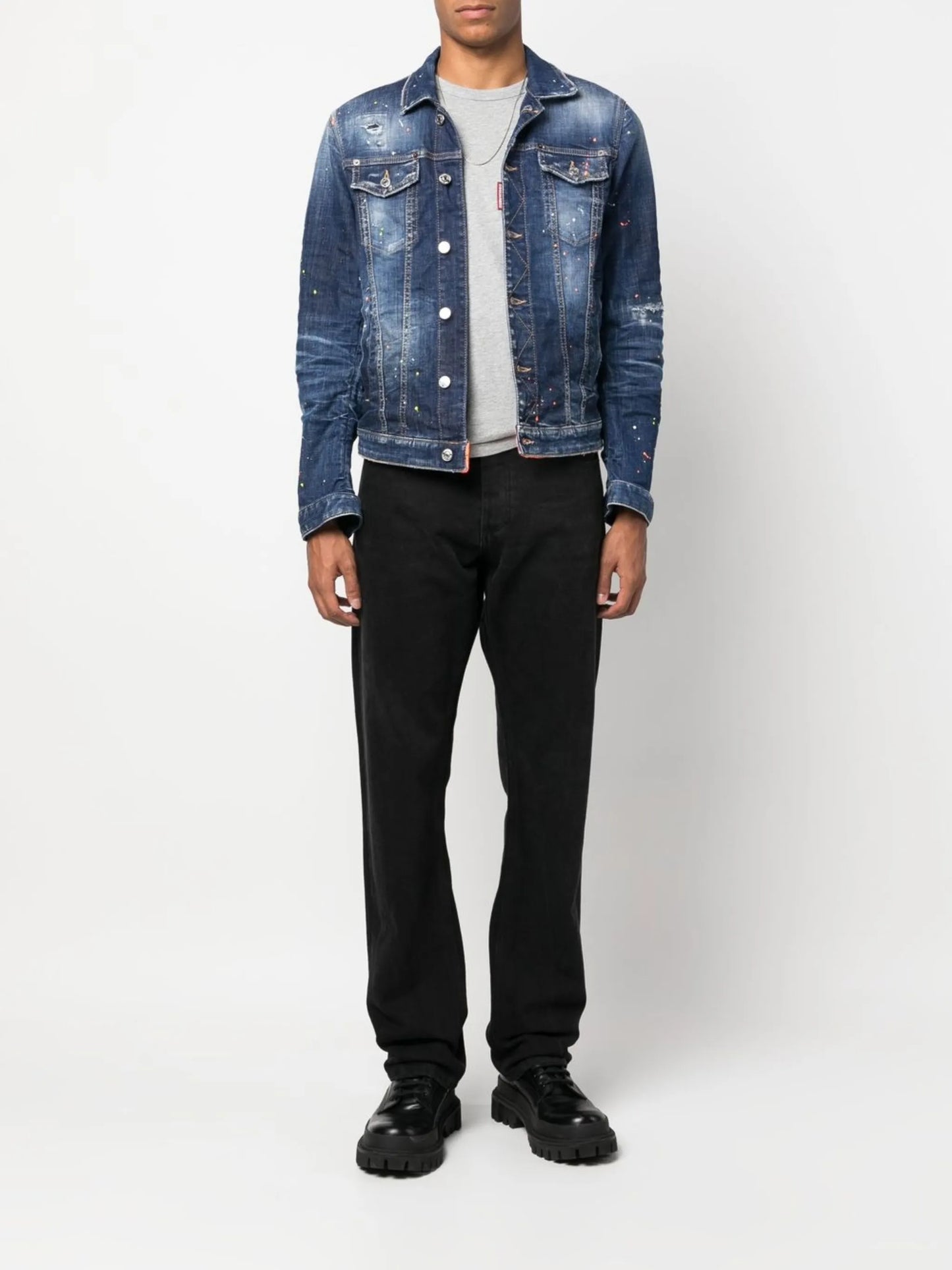 paint splatter-print denim jacket
