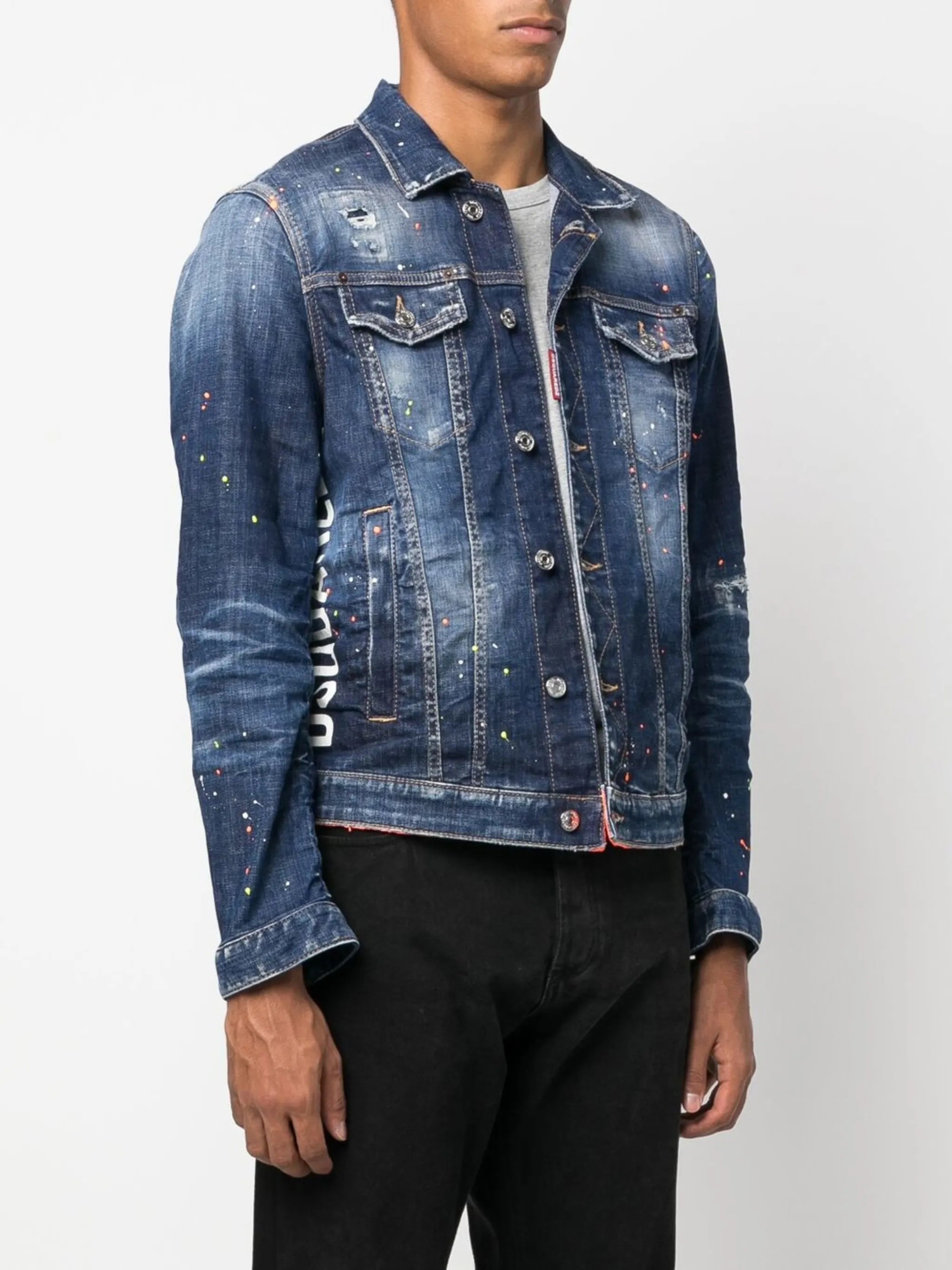 paint splatter-print denim jacket