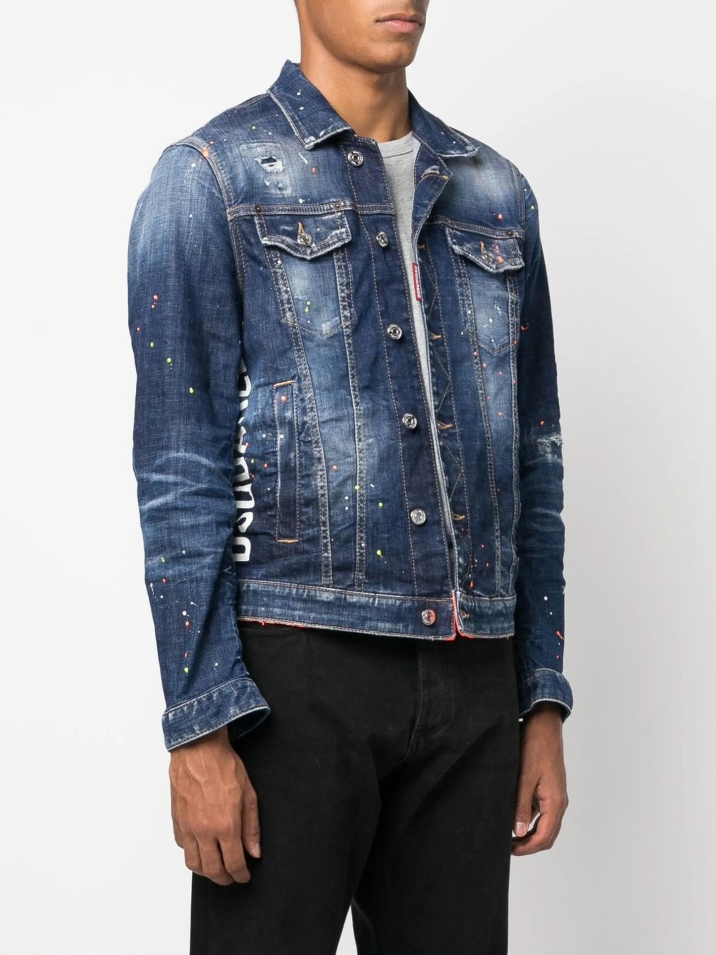 paint splatter-print denim jacket