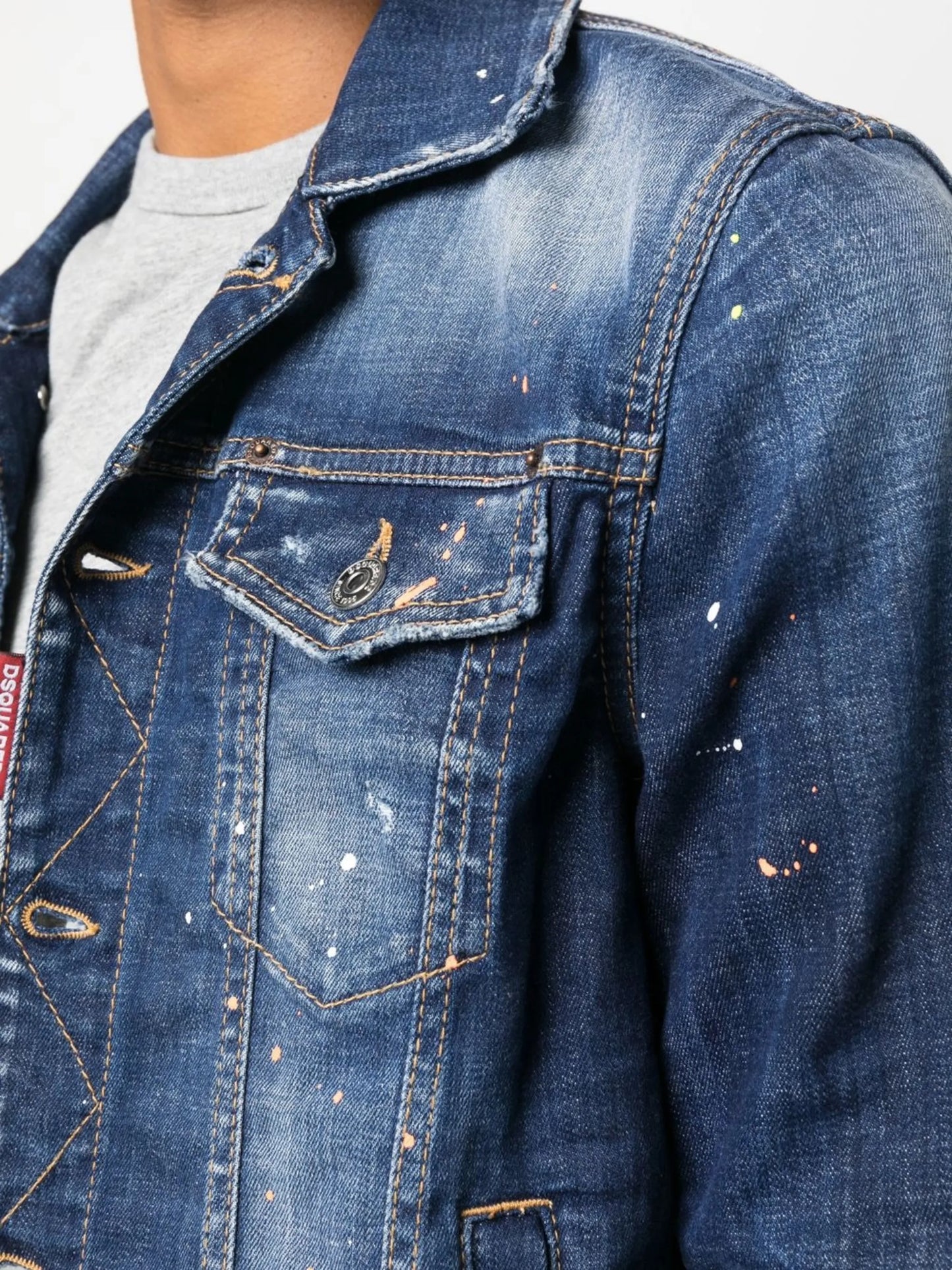 paint splatter-print denim jacket