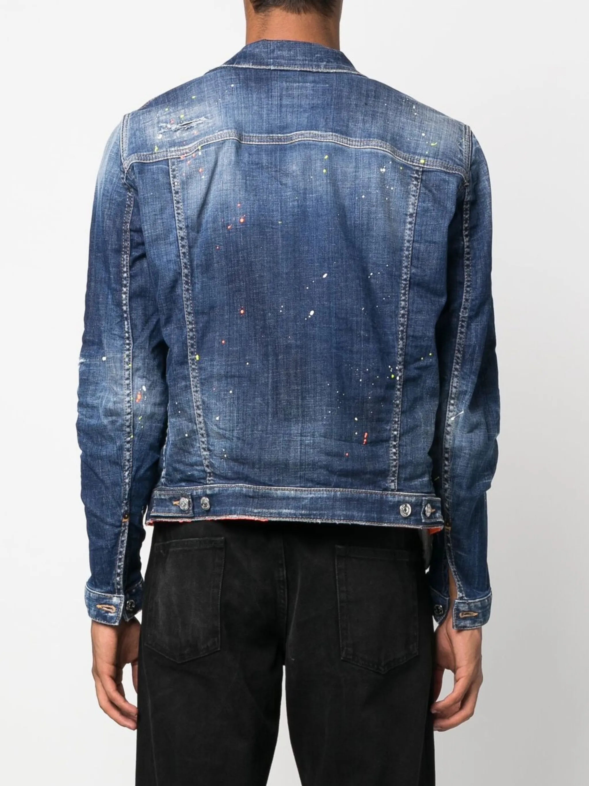 paint splatter-print denim jacket