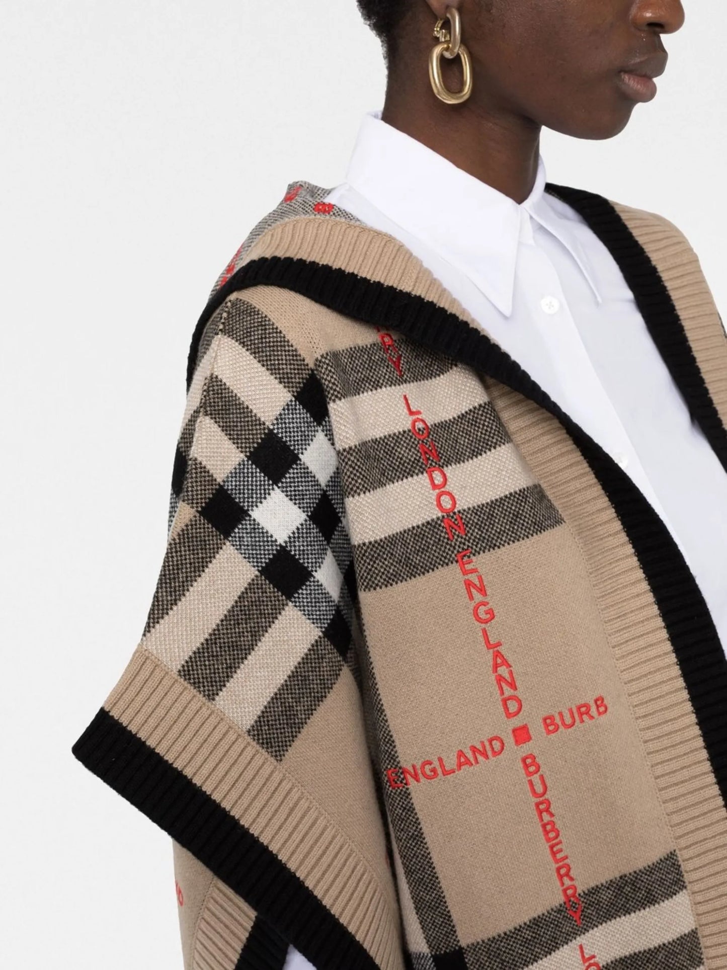 checked hooded cape