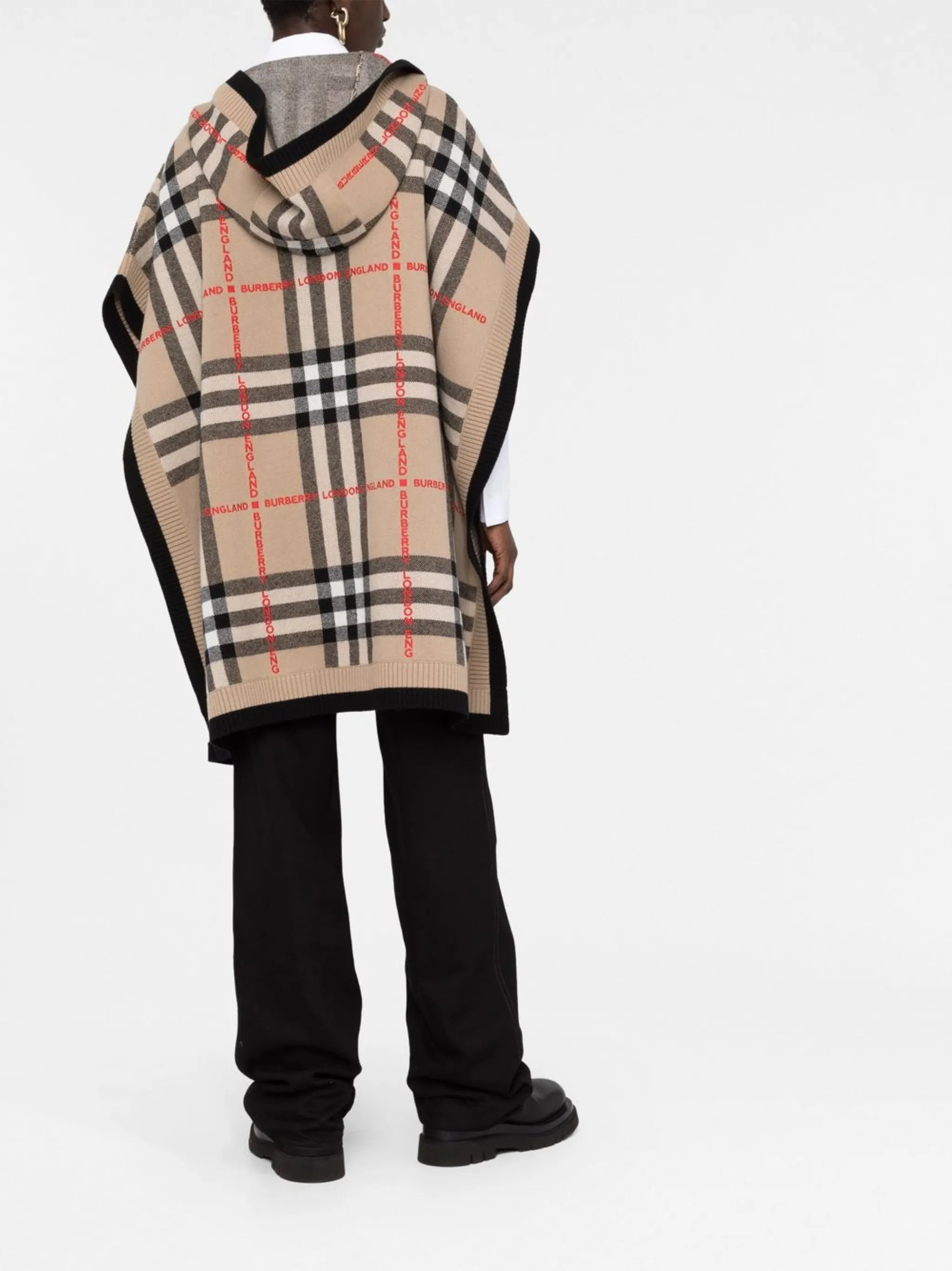 checked hooded cape