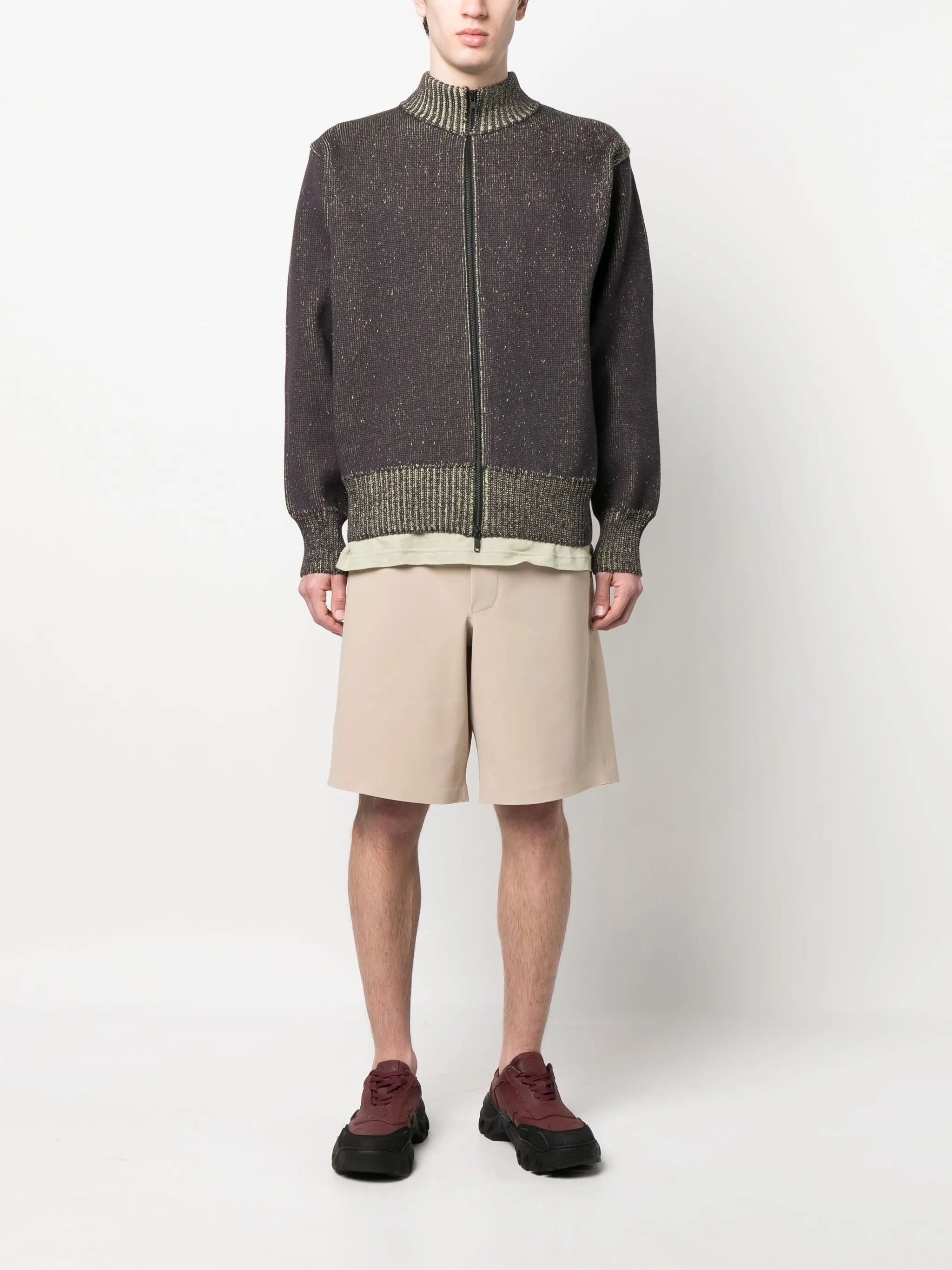 zip-fastening cotton-blend cardigan