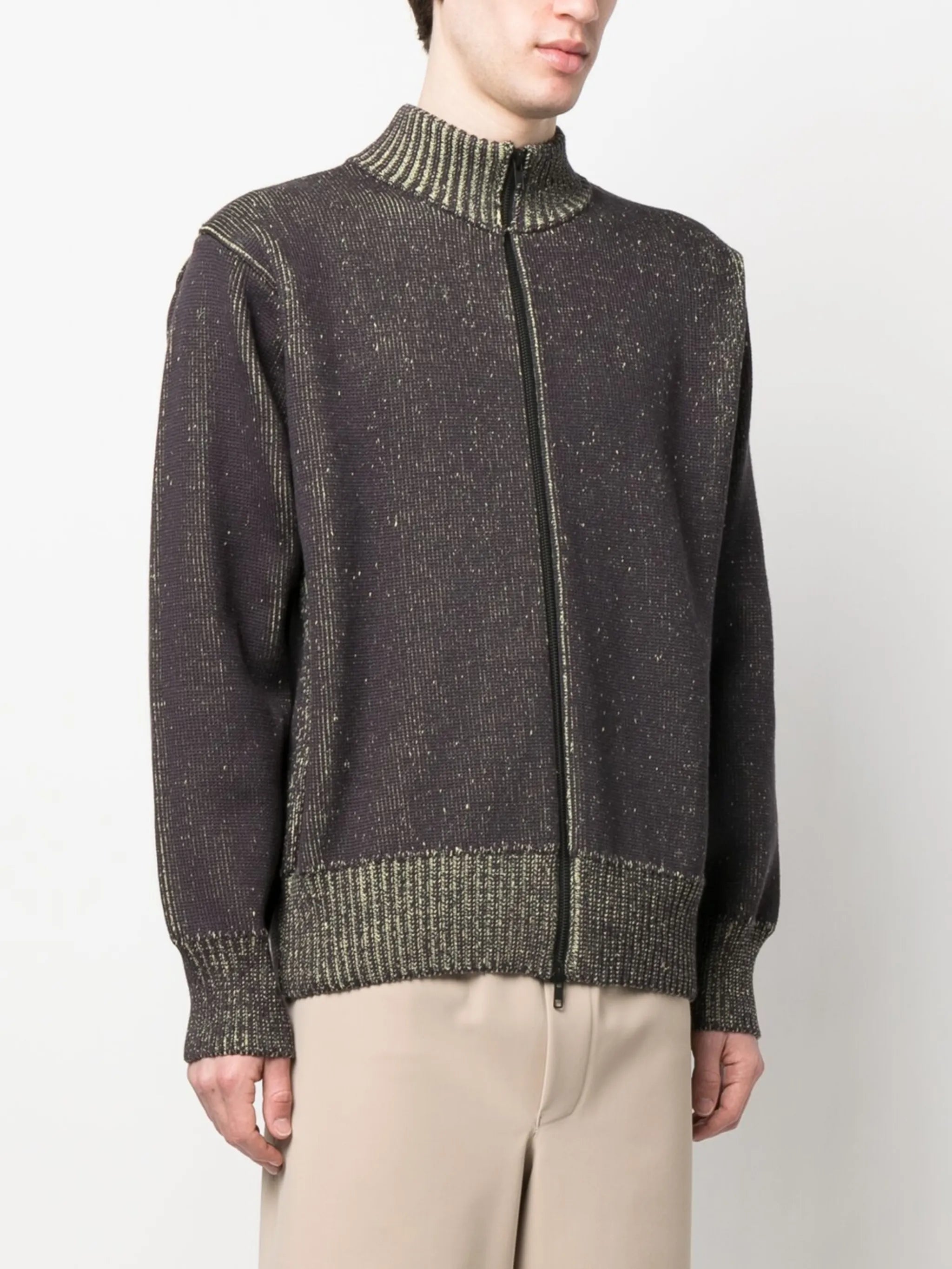 zip-fastening cotton-blend cardigan