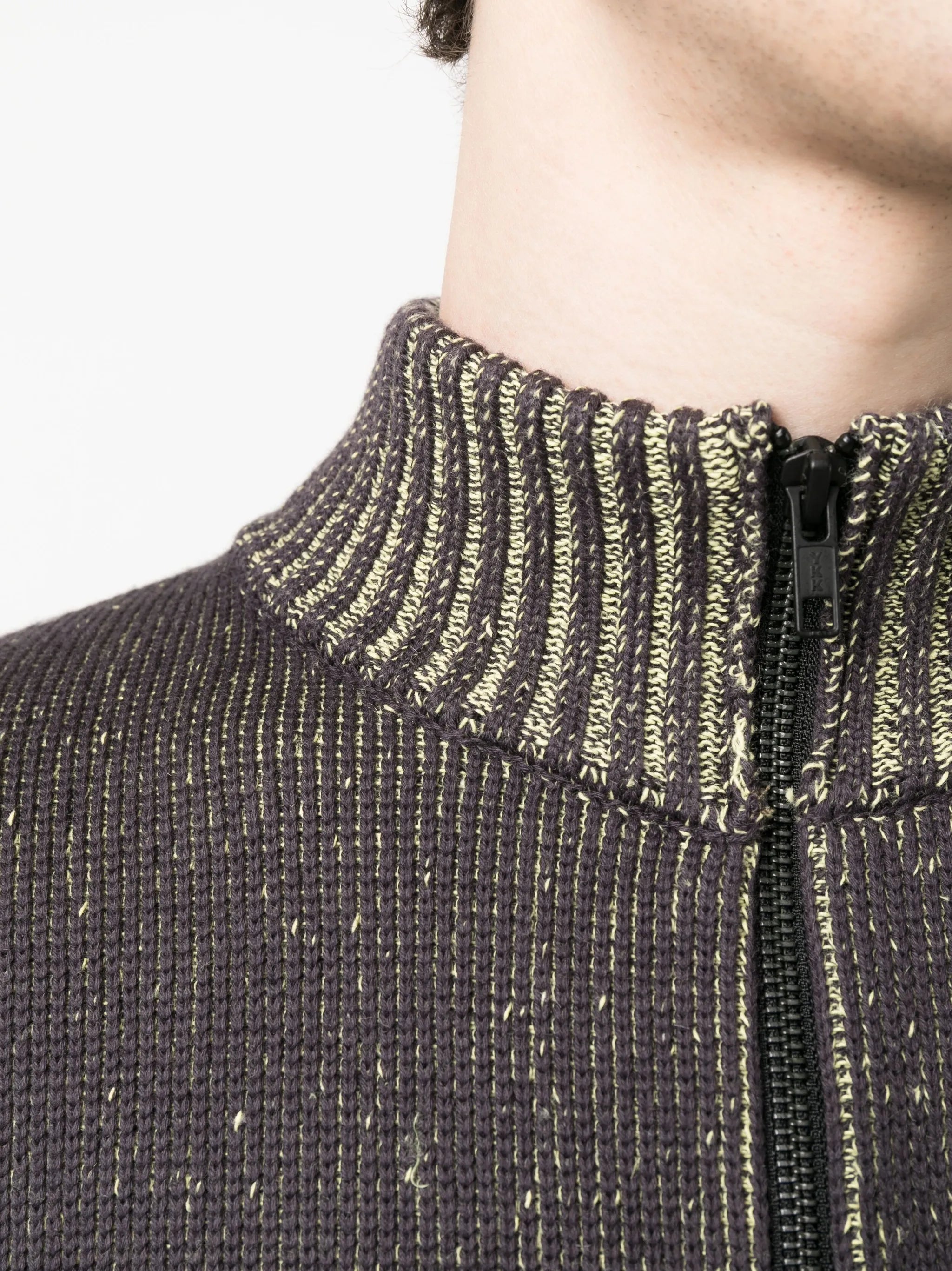 zip-fastening cotton-blend cardigan