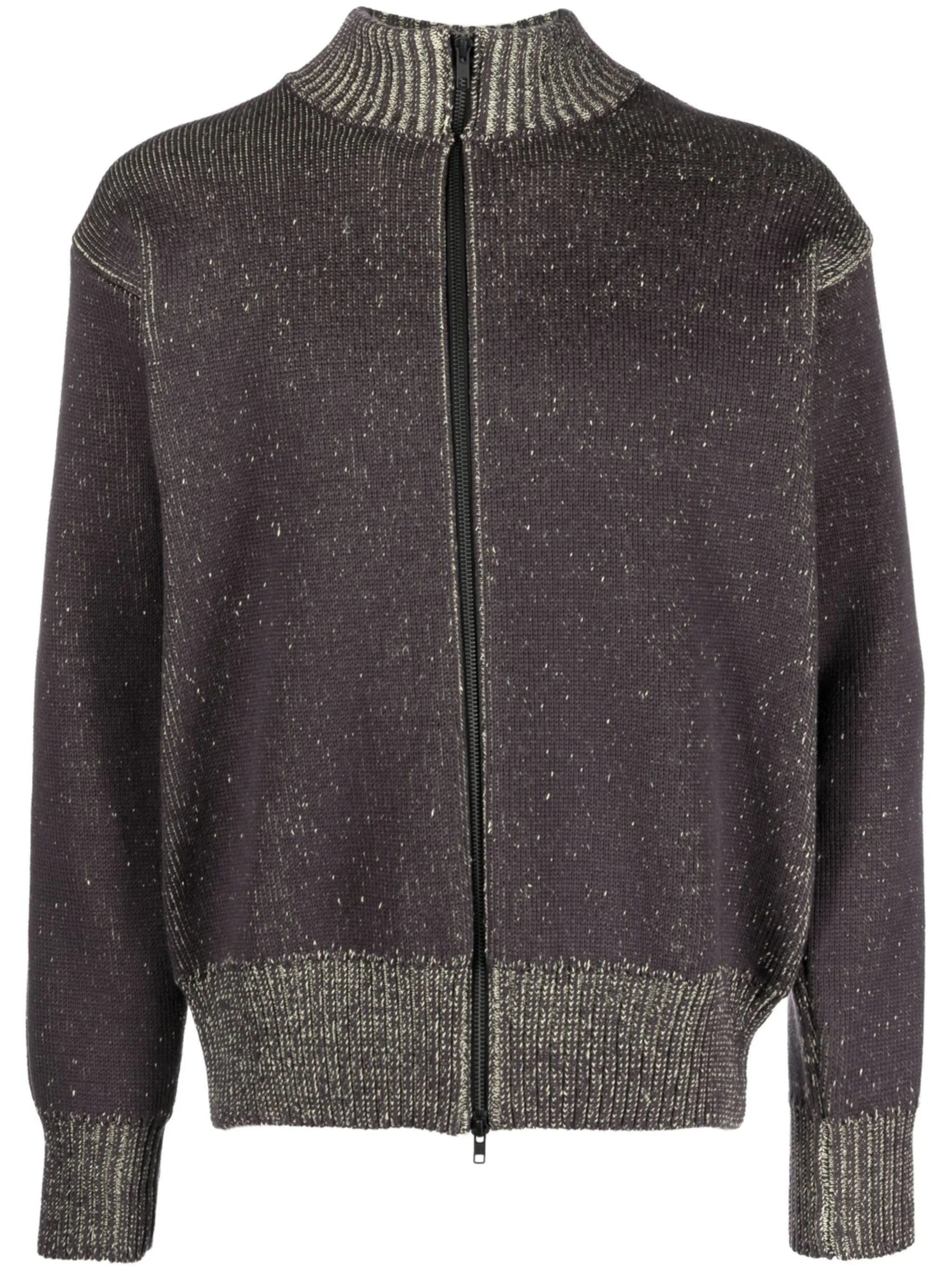 zip-fastening cotton-blend cardigan