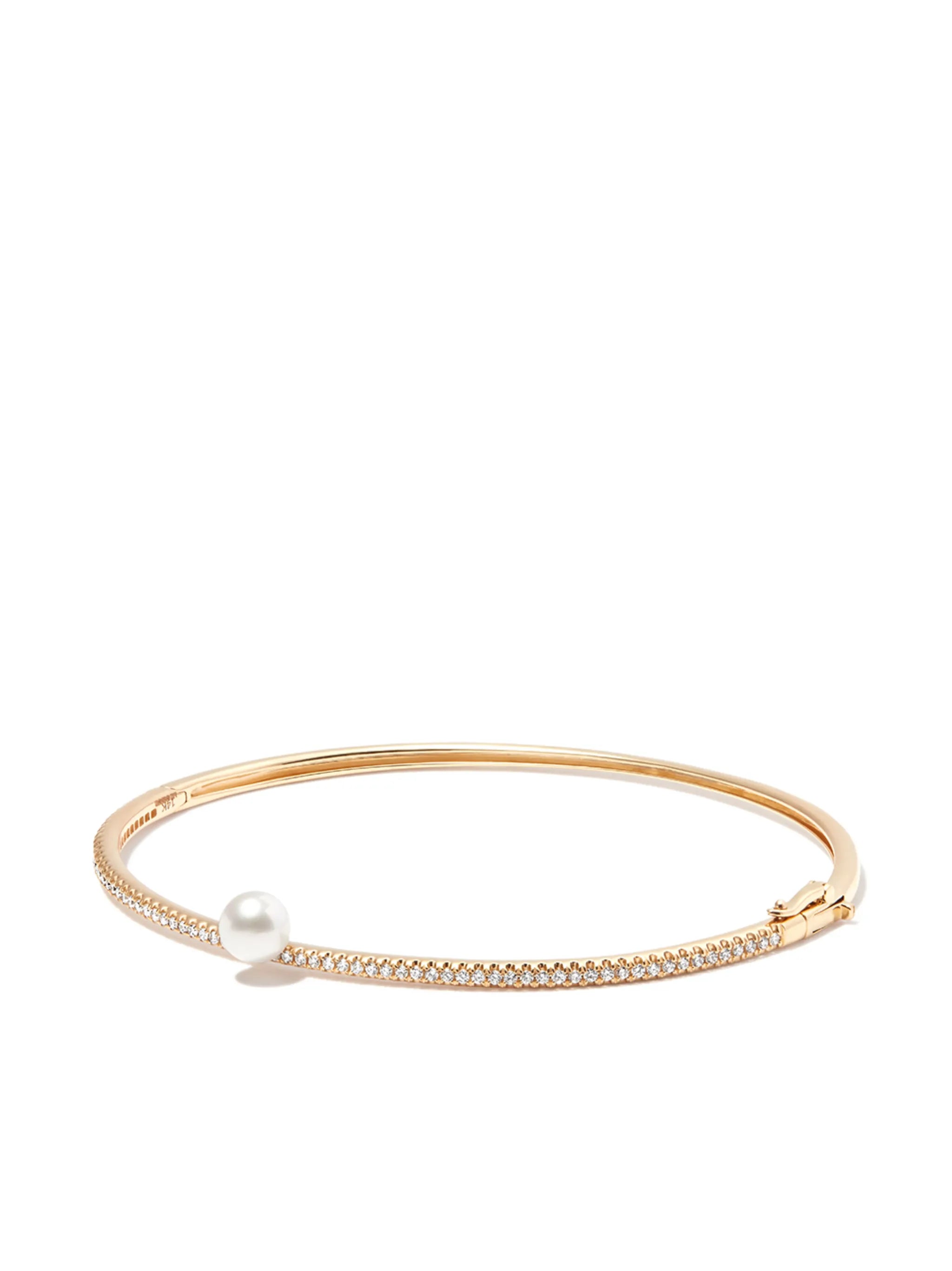 14kt yellow gold diamond and pearl bangle