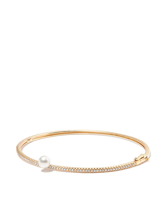 14kt yellow gold diamond and pearl bangle