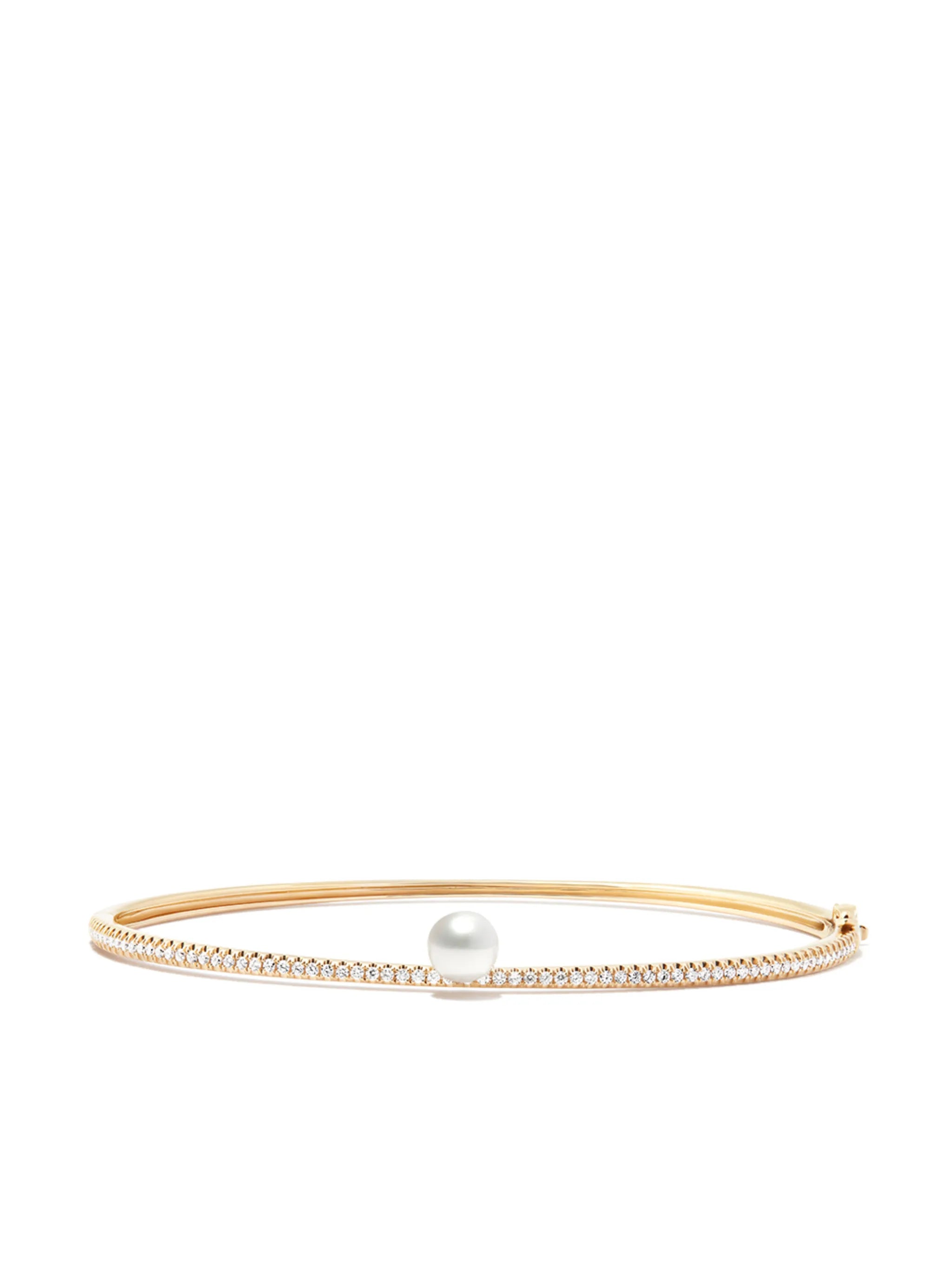 14kt yellow gold diamond and pearl bangle