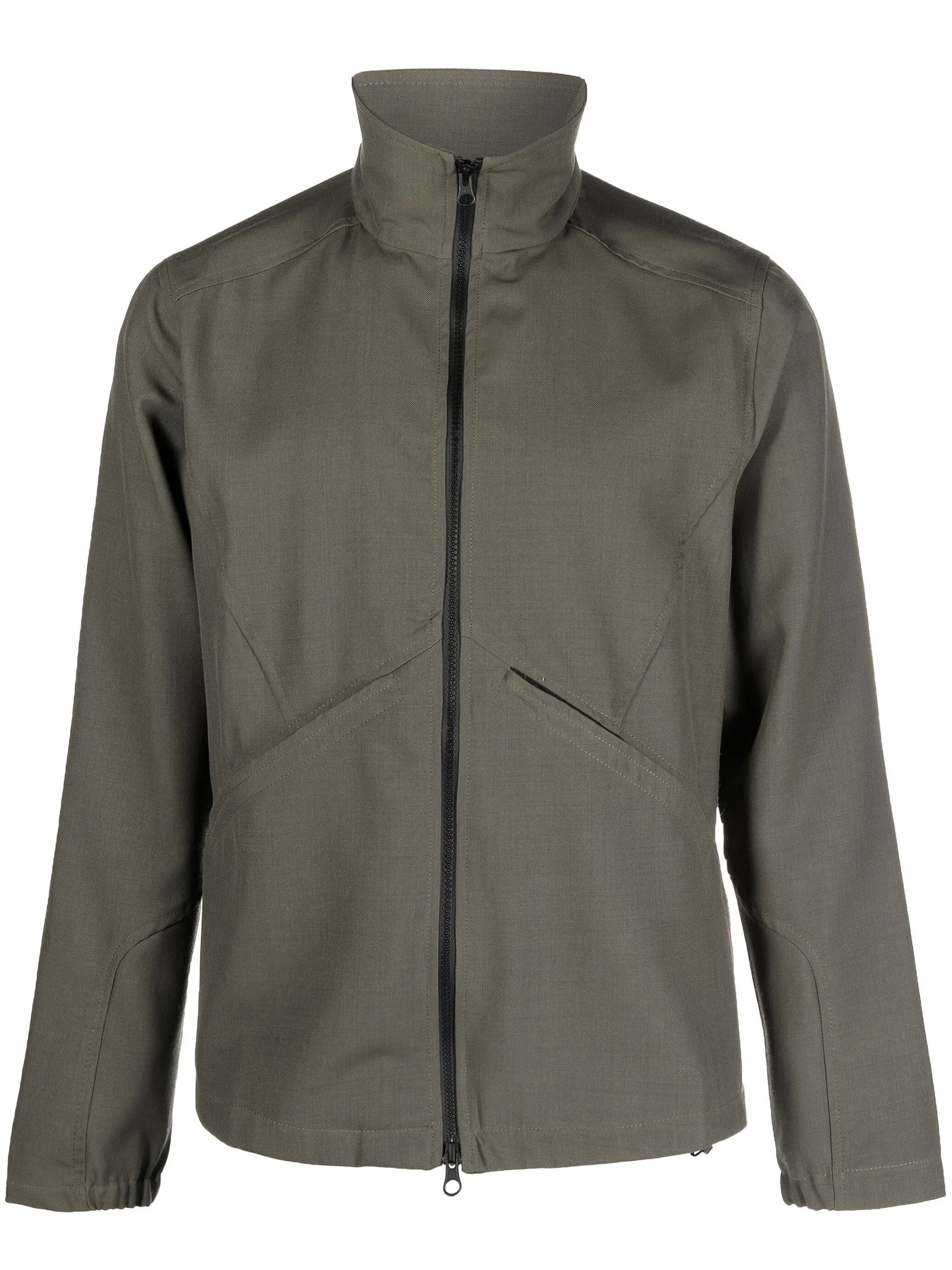 zipped-up stand-up neck jacket