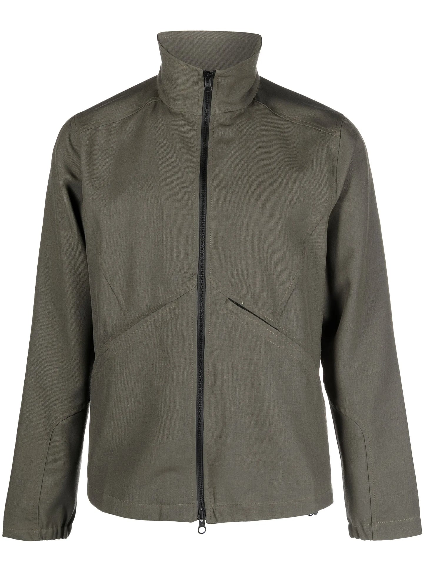 zipped-up stand-up neck jacket