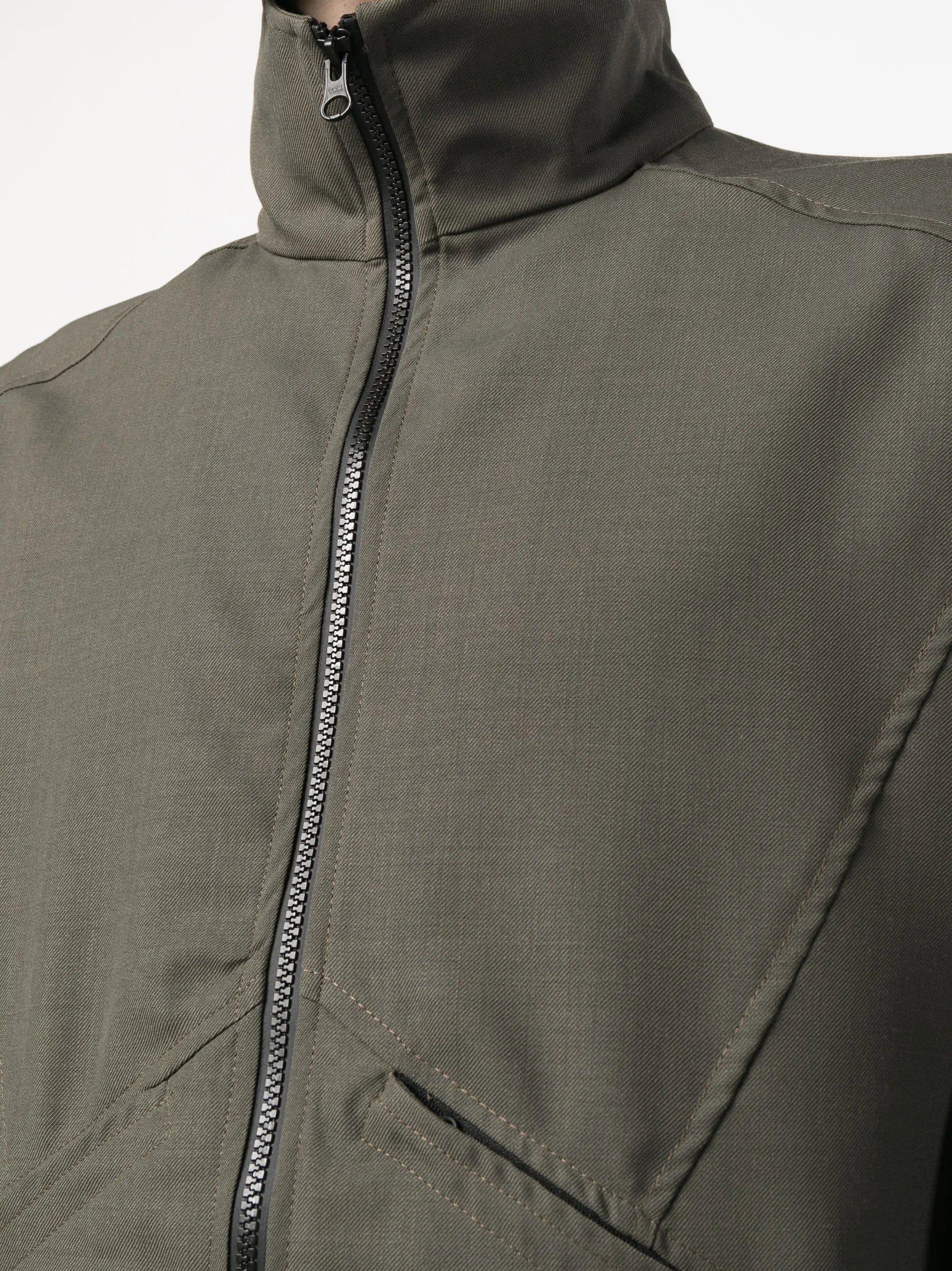 zipped-up stand-up neck jacket