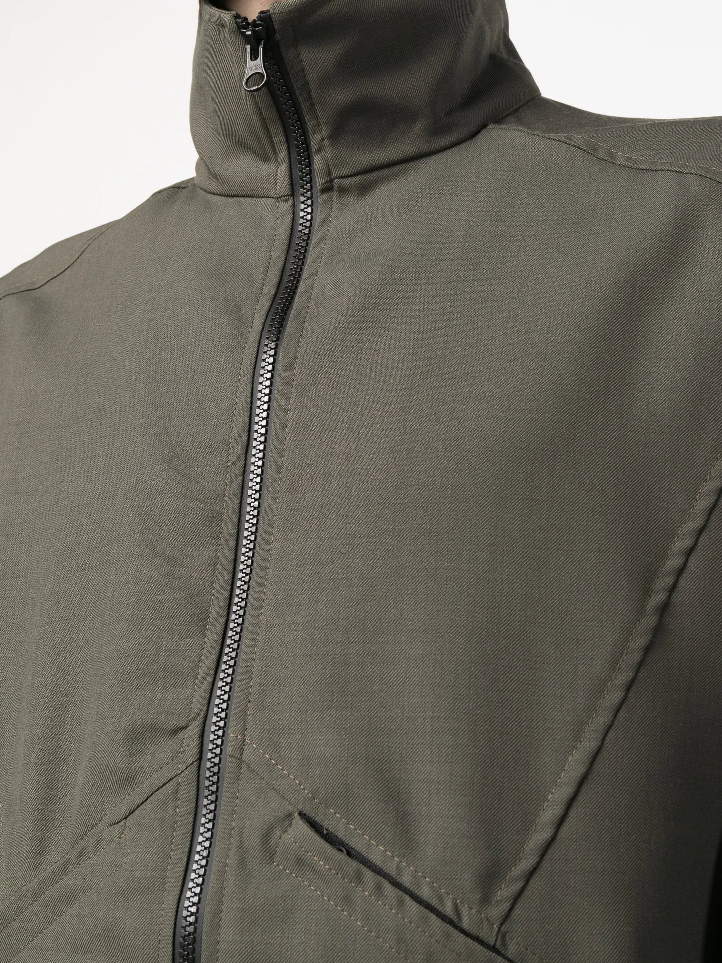 zipped-up stand-up neck jacket