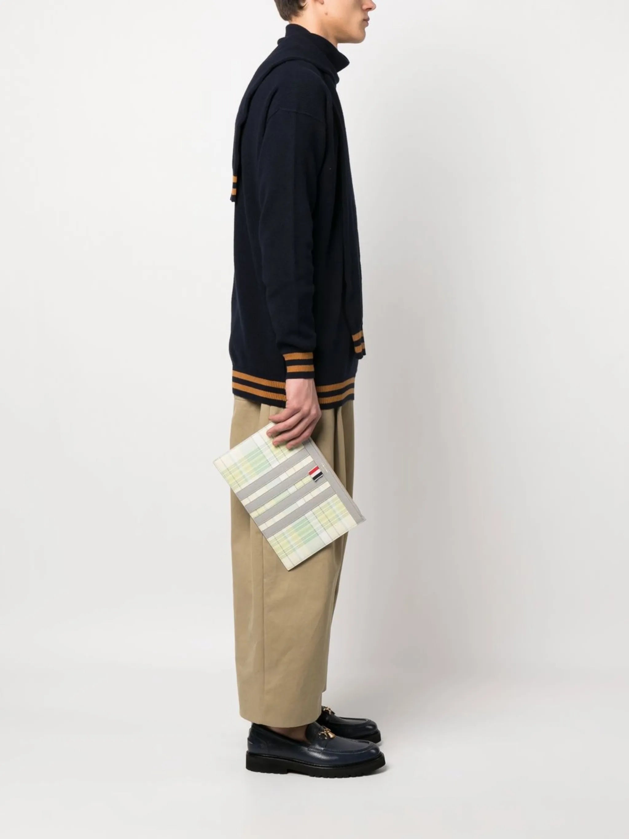 plaid-check print clutch bag