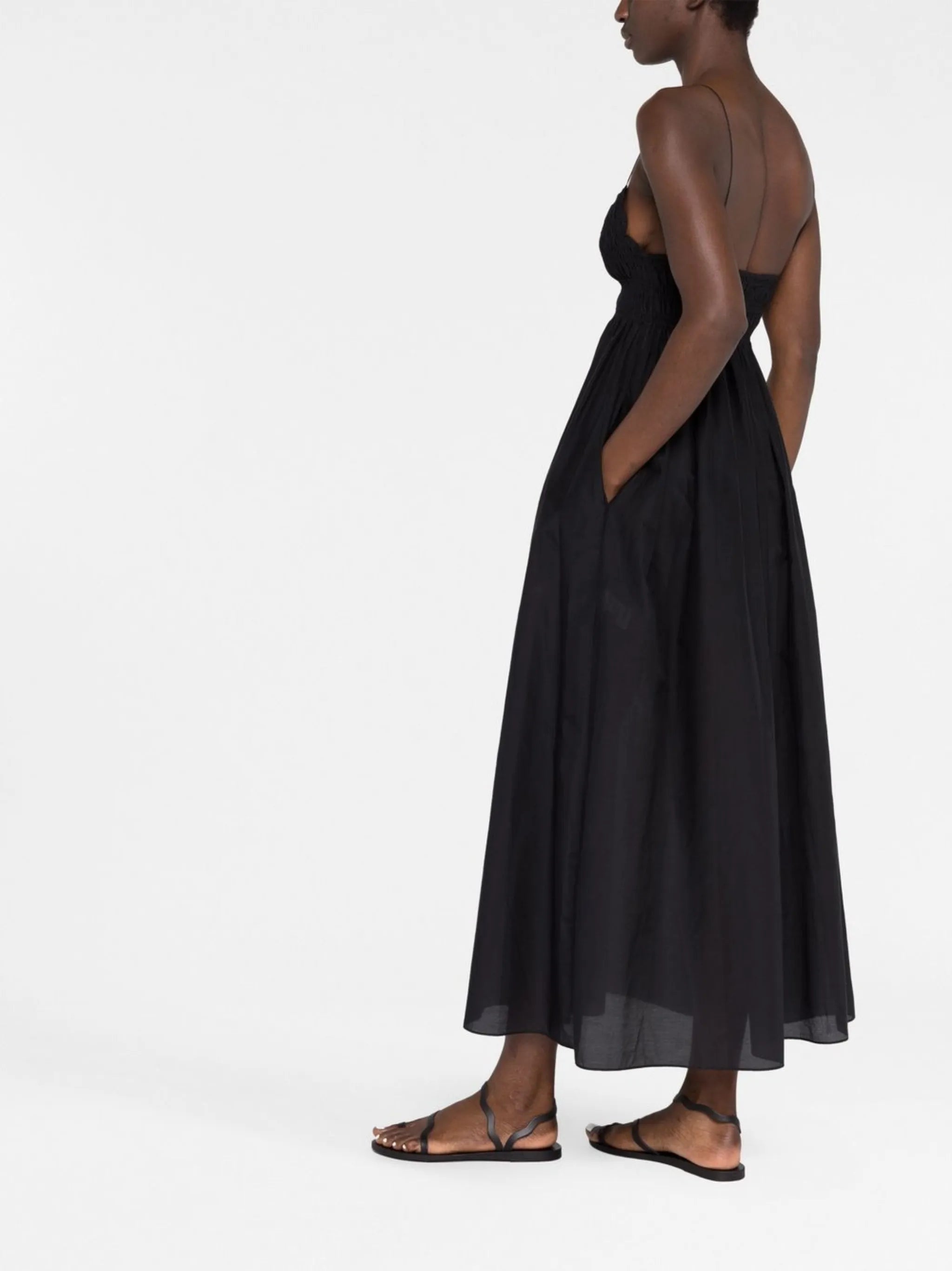 shirred-detail sleeveless midi dress
