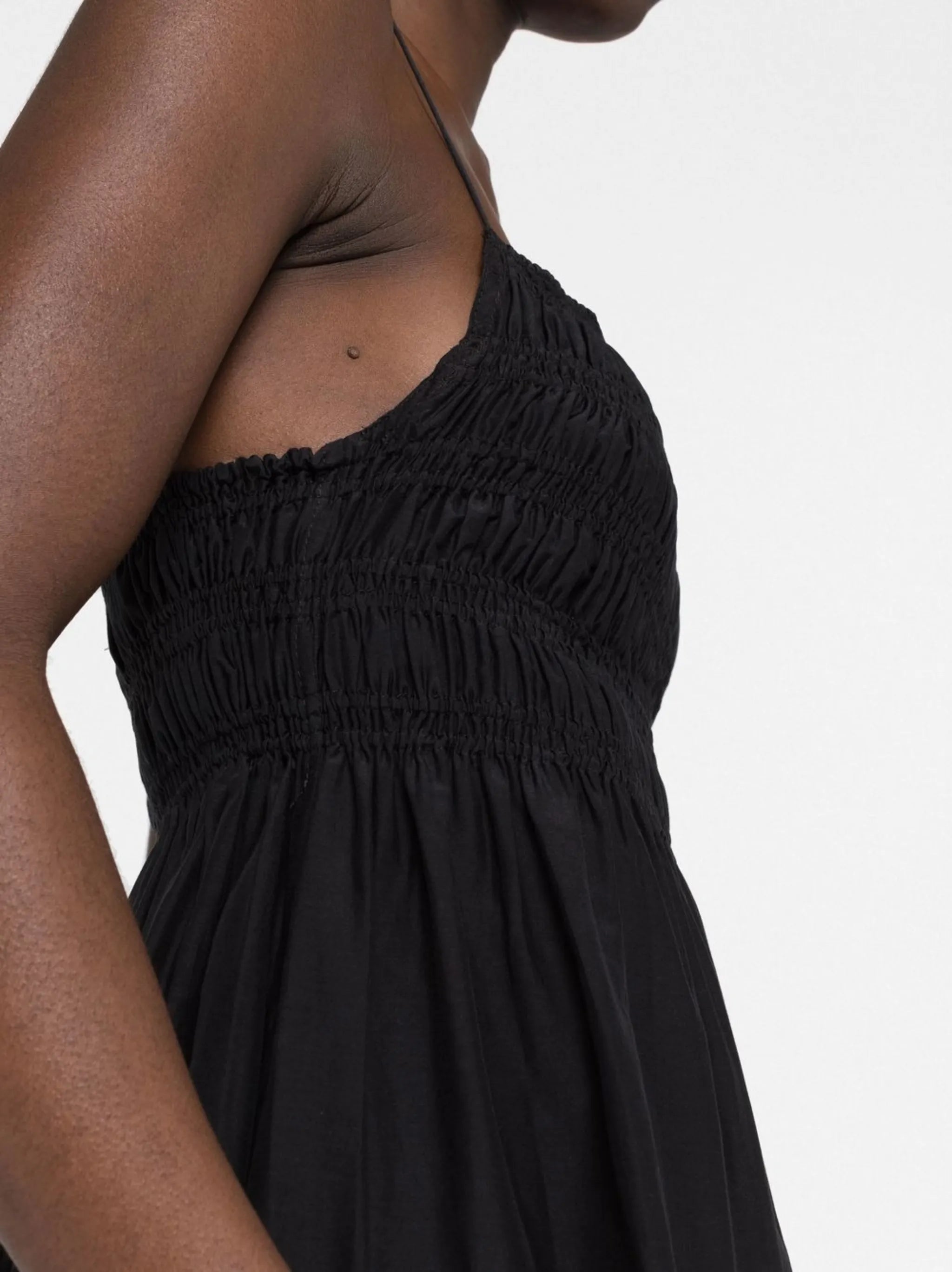 shirred-detail sleeveless midi dress