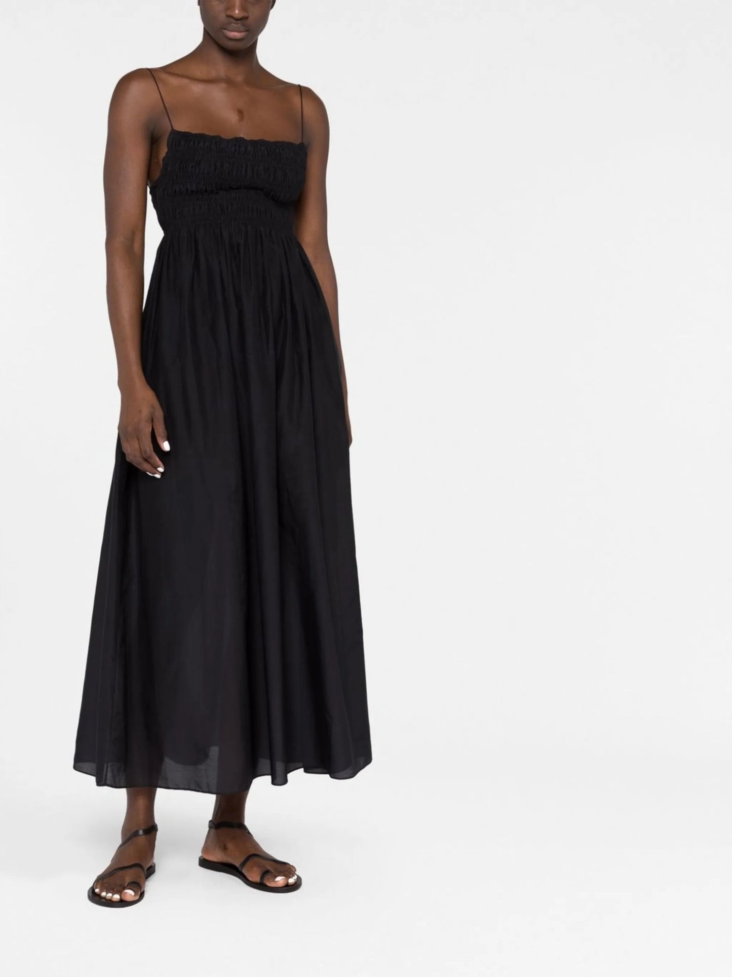 shirred-detail sleeveless midi dress