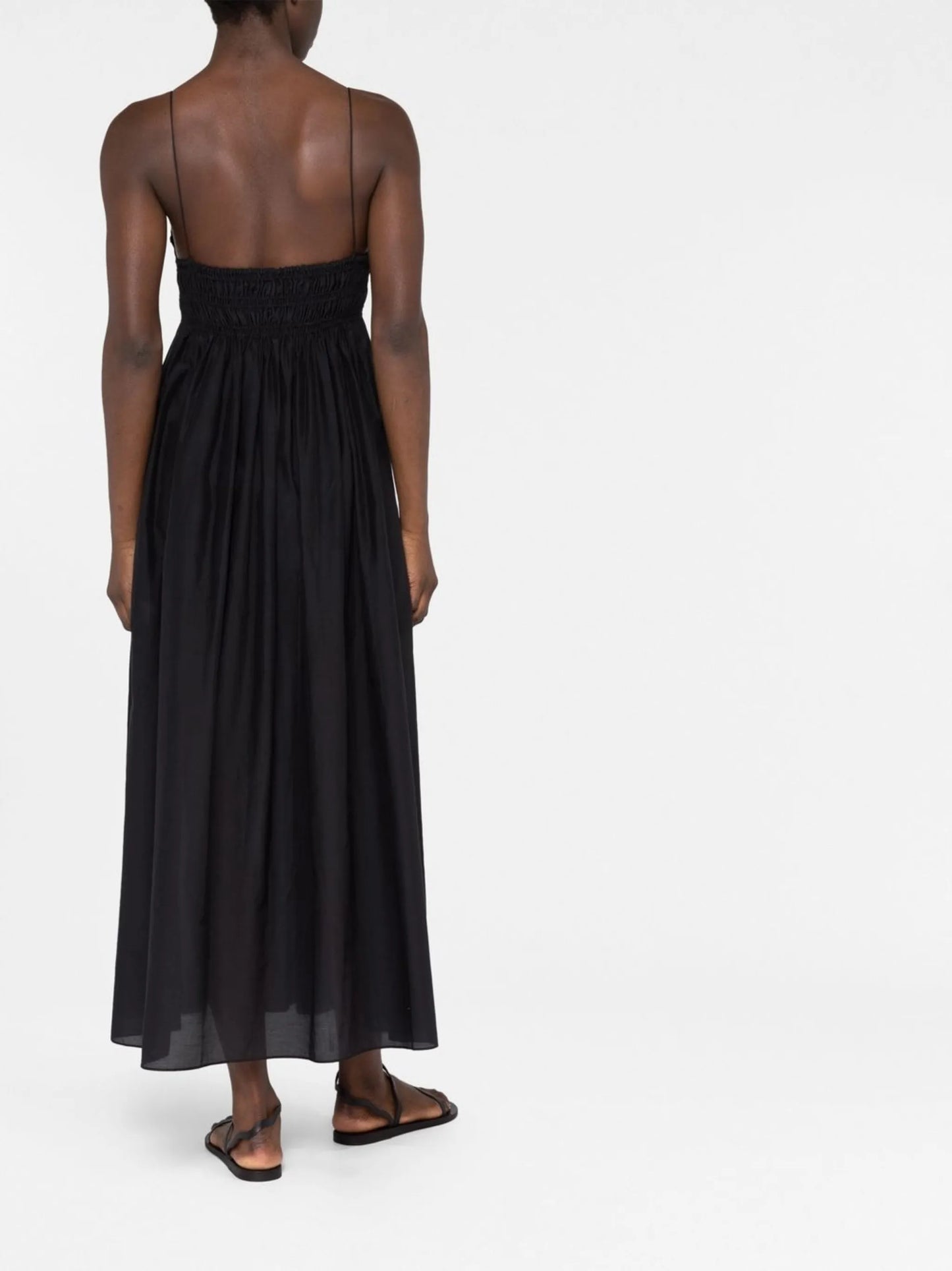 shirred-detail sleeveless midi dress