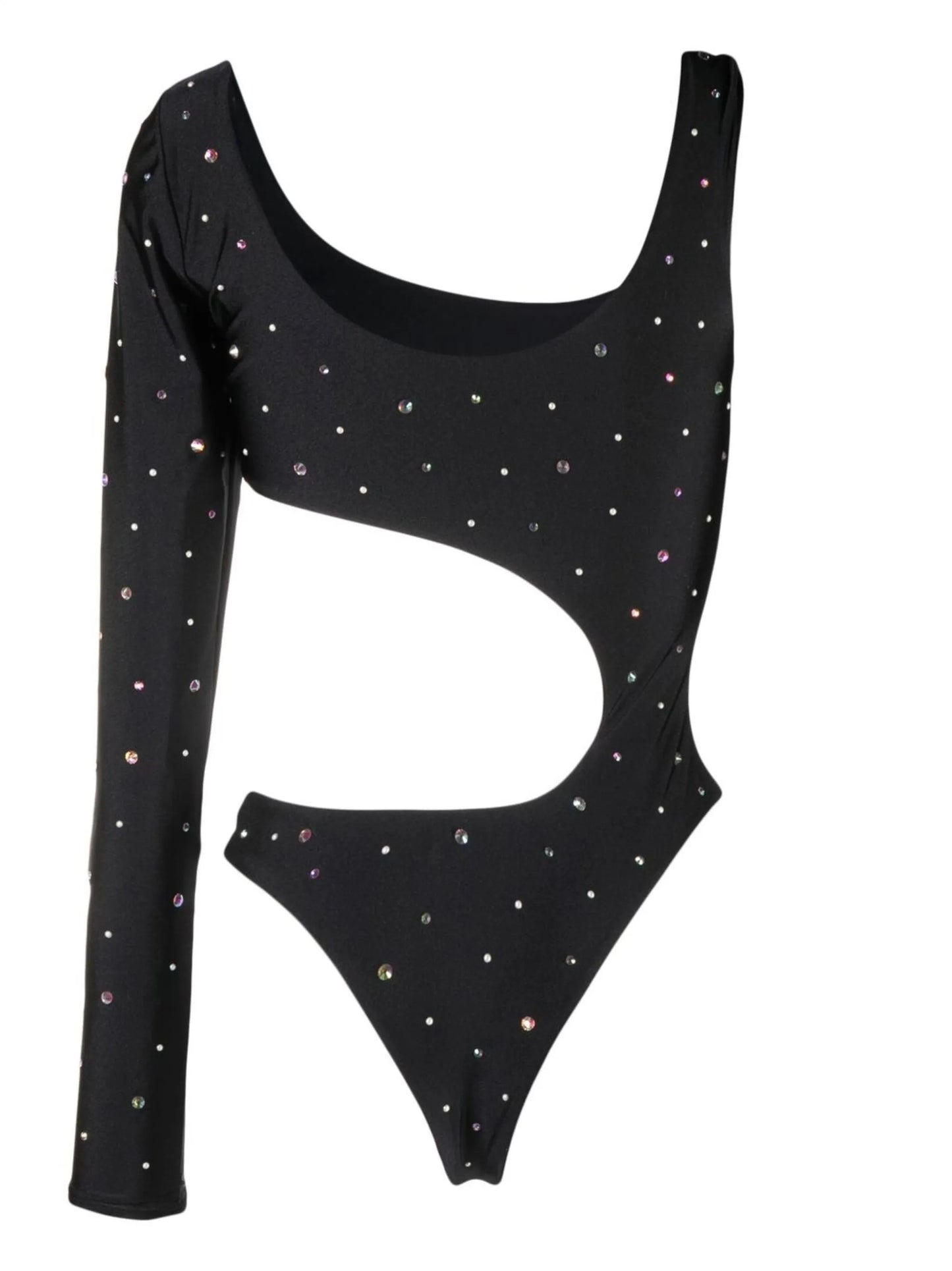 rhinestone-embellished one-shoulder bodysuit
