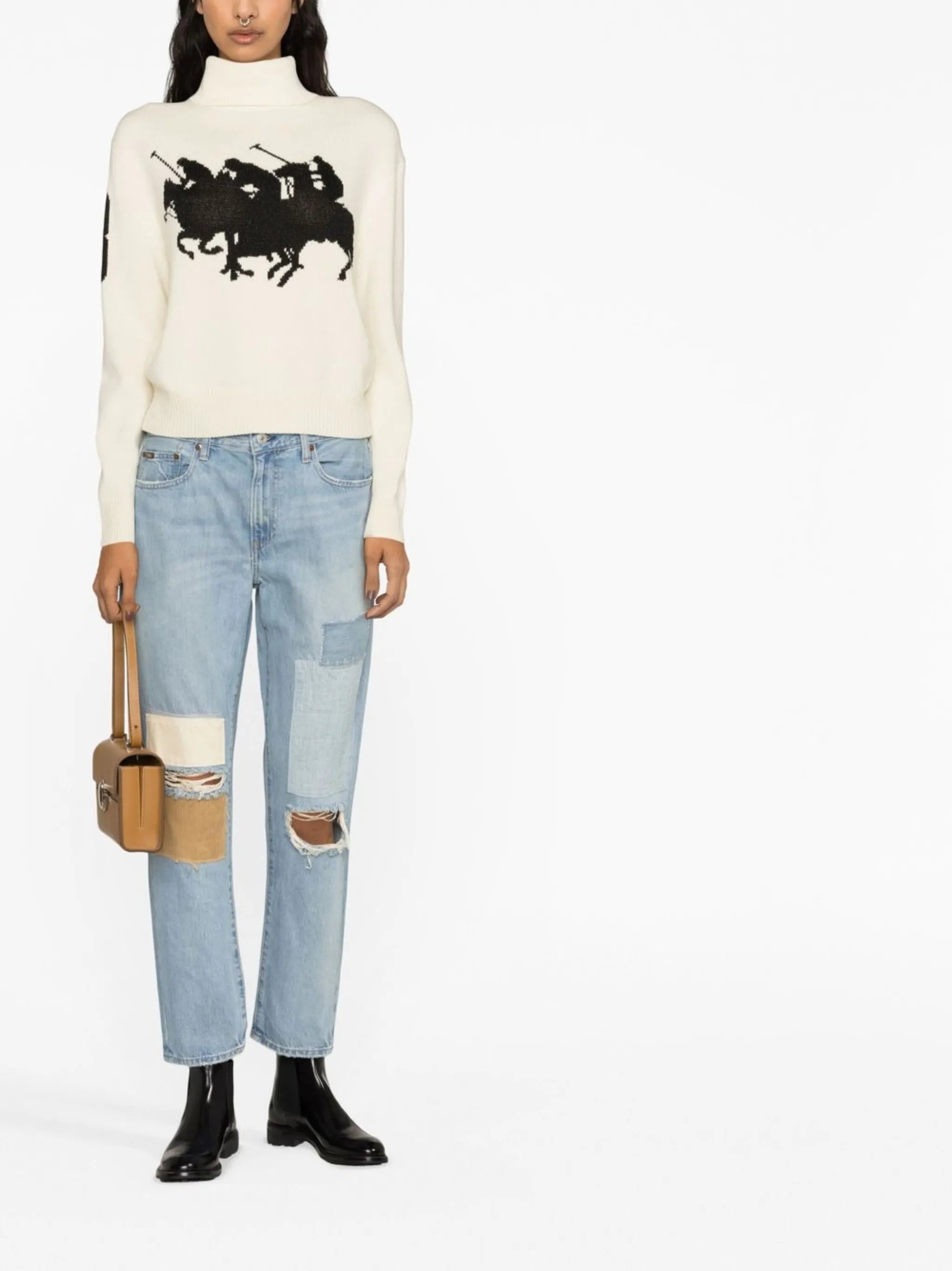 Avery patchwork straight-leg jeans