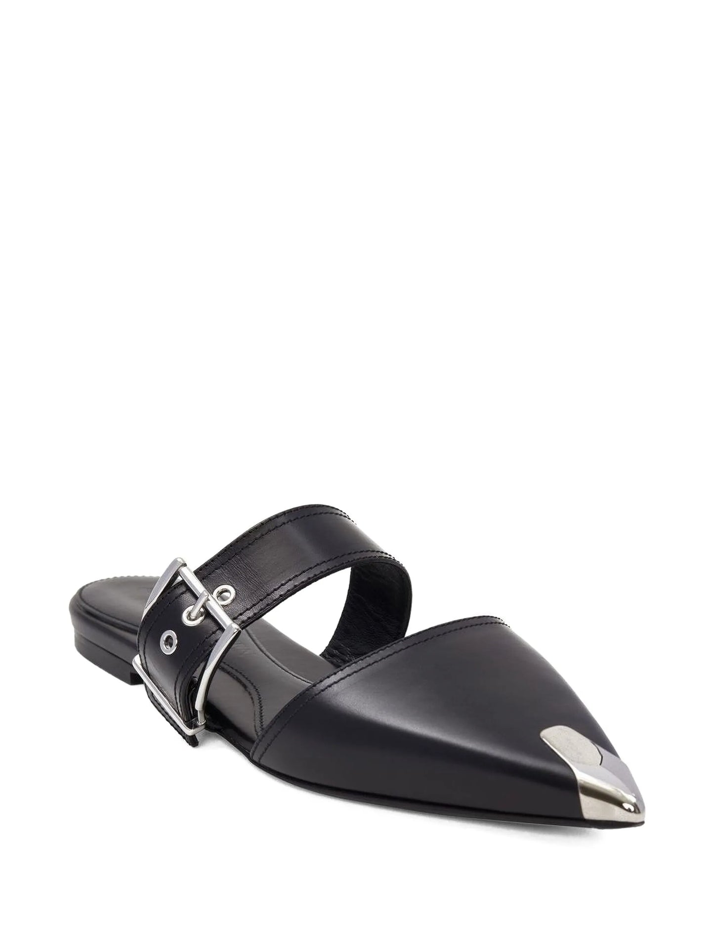 buckled leather mules
