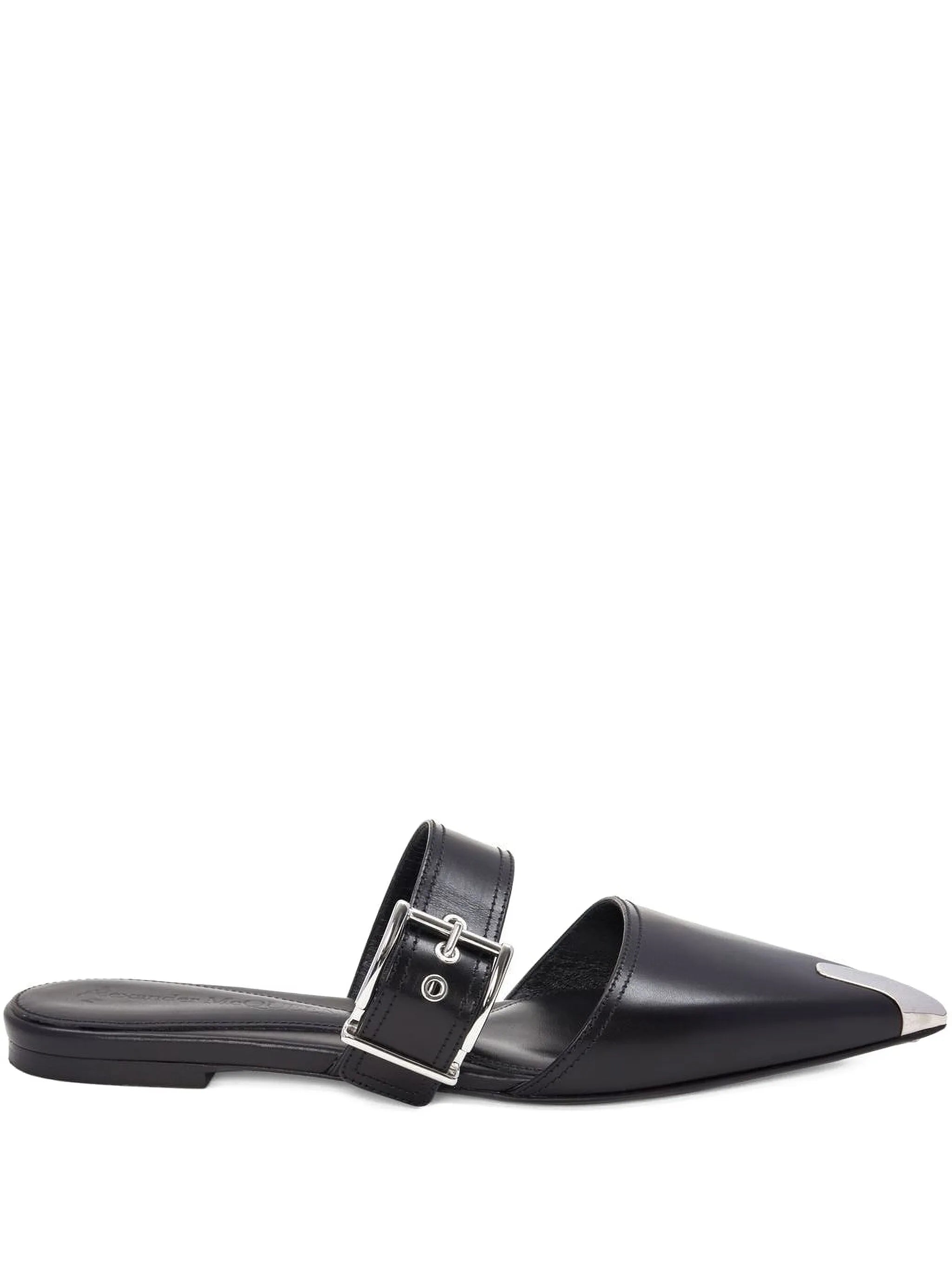 buckled leather mules